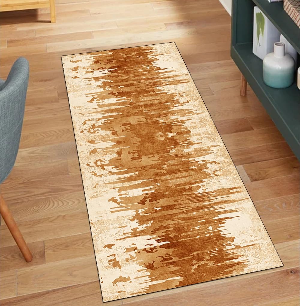 Tapis de couloir abstrait orange de 110 x 200 cm lavable et antidérapant