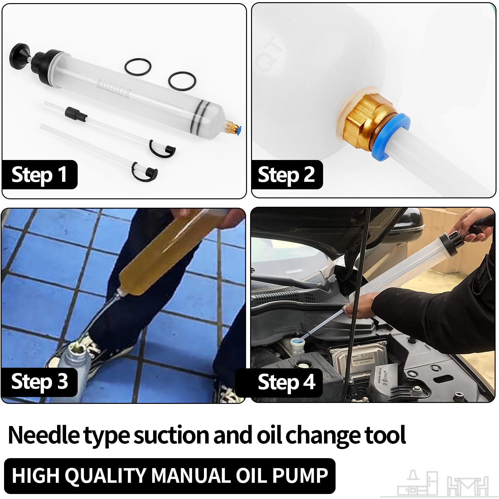 Pompe à Huile Manuelle 500ml + 200ml, Pompe d'extraction et de Remplissage pour Huile Moteur, Liquide de Refroidissement et Huile avec tuyaux Transparents et Tube d'extension de 60 cm