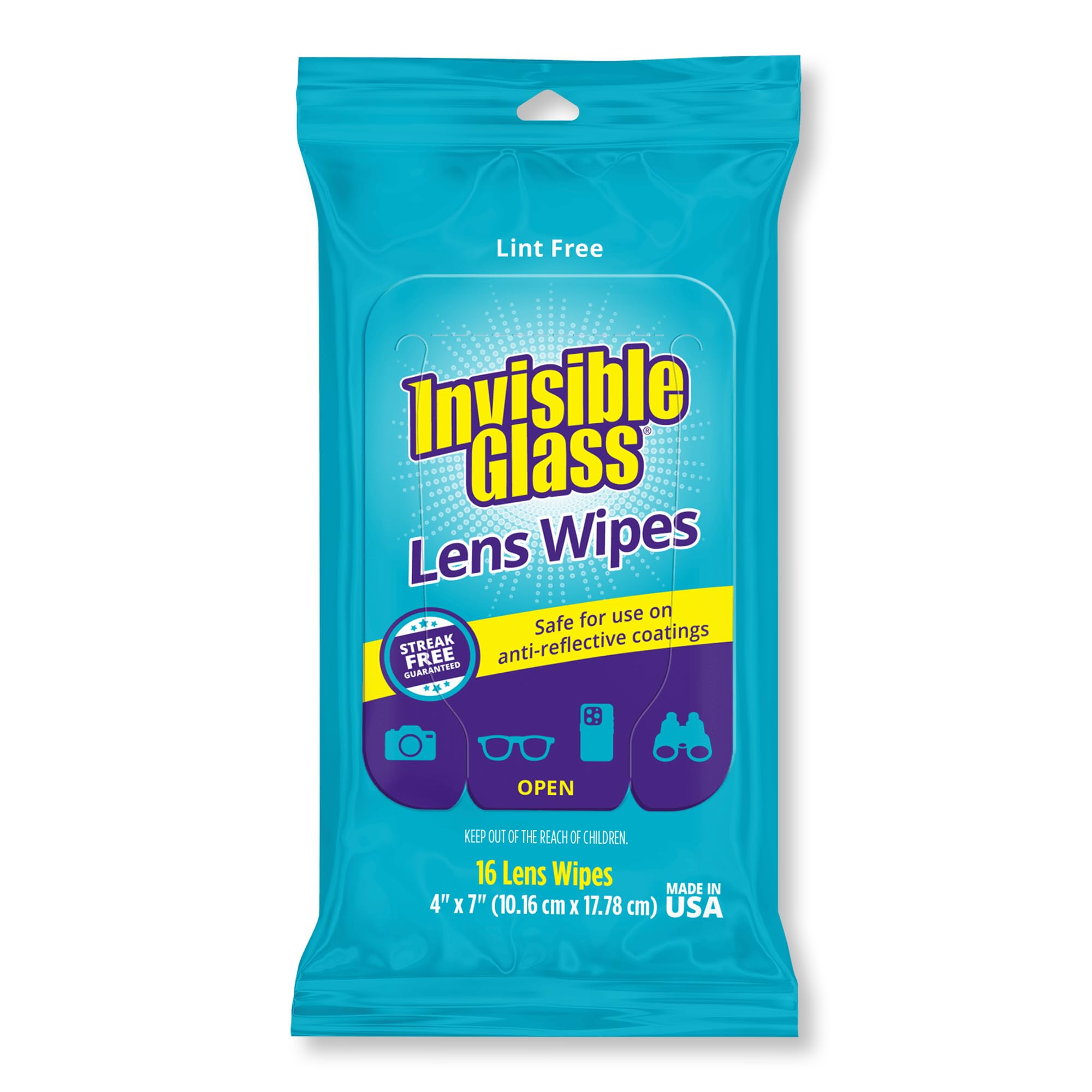 Invisible Glass 90060 Lens Cleaning Wipes Streak-Free Lint-Free Wipes for Glasses Camera Lenses Binoculars Smartphone Cameras Safe on