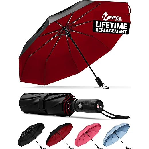 Repel Umbrella Large Umbrellas for Rain Windproof - Easy Automatic Open & Close, Heavy Duty Reinforced Fiberglass Frame - Portable, Folding, Compact Umbrella for Travel - All-Weather Strong Umbrella