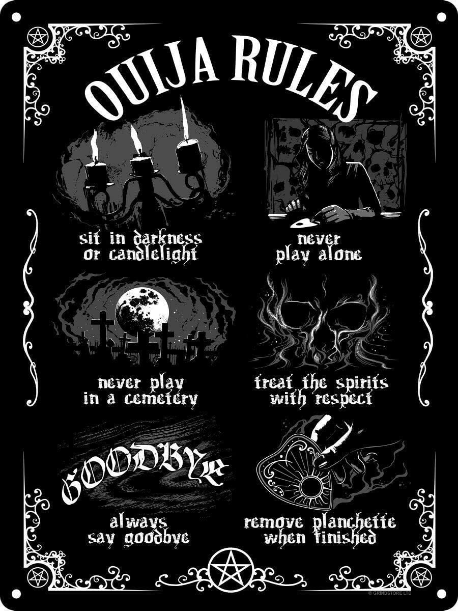 Ouija Board Rules Vintage Iron Vintage Metal Sign 12x8inch Tin Sign Plaque Poster for Garage Bar Bar Family Man Hole