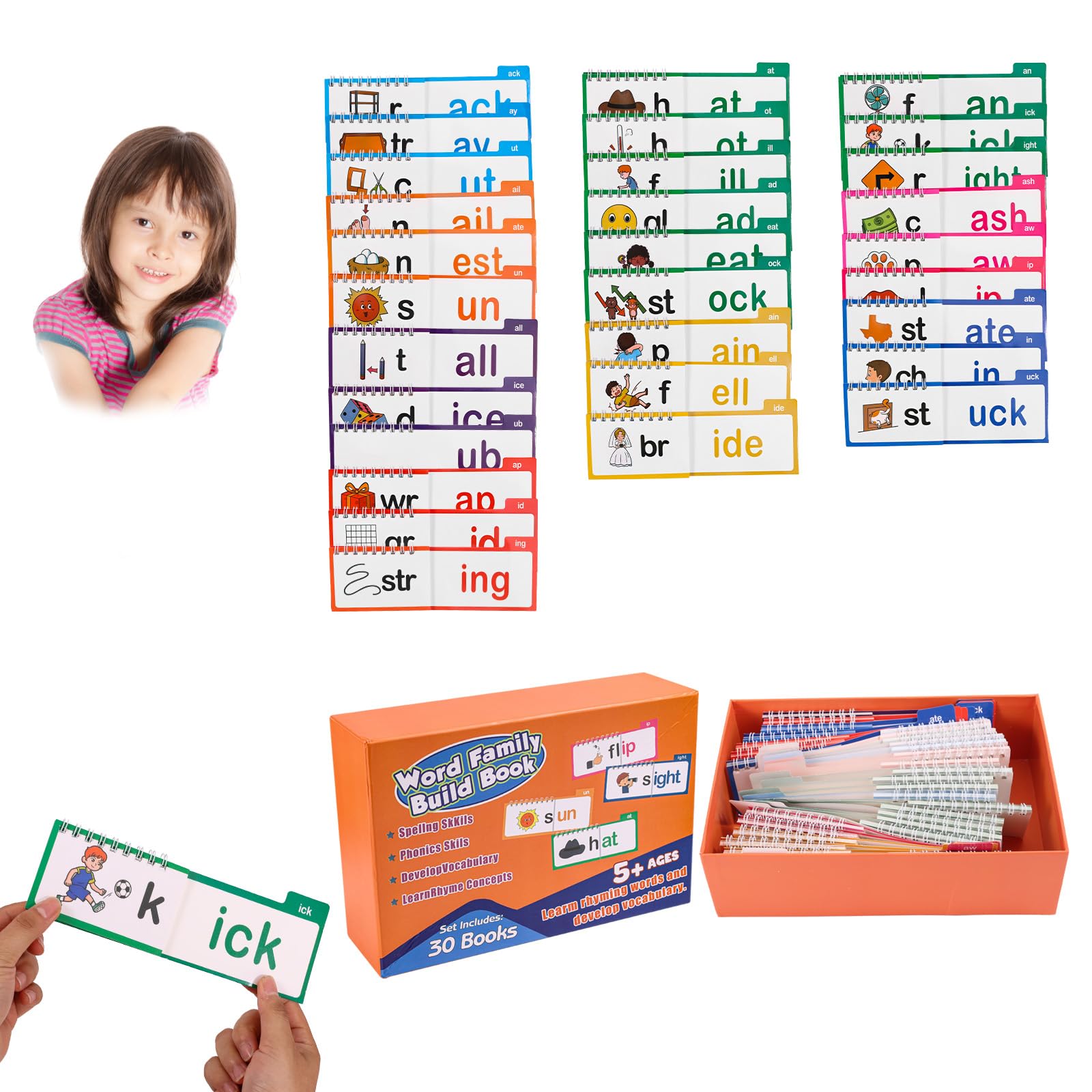 30pcs Read and Rhyme Flip Books, Sight Word Family Families Phonics Flash Cards ABC Vocabulary Flash Cards for Toddler Reading Interest Cultivating and Language Skill Improving