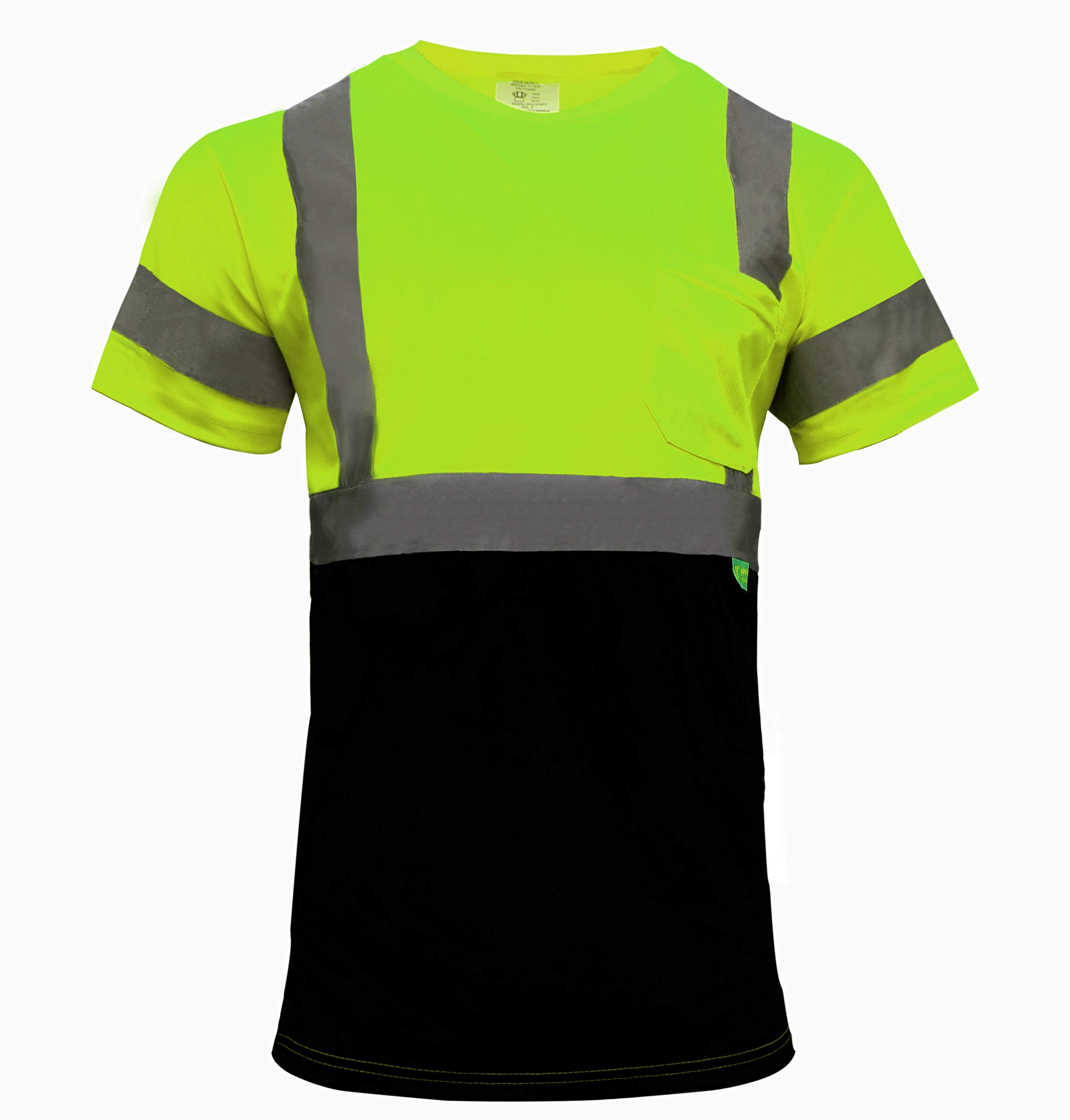 New York Hi-Viz Workwear BFS8512 High-Visibility Class 3 T Shirt with Moisture Wicking Mesh Birdseye, Black Bottom (Extra Large, Green)