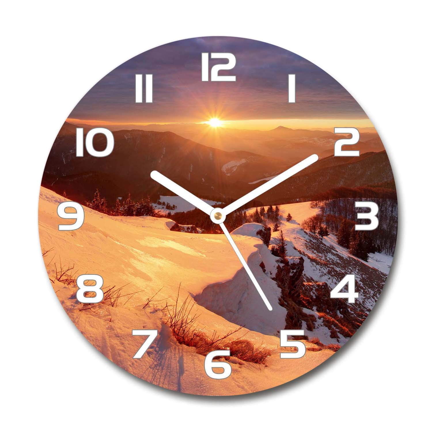 Horloge en verre 60x60cm silencieuse Tulup avec impression paysage hiver pour salon moderne