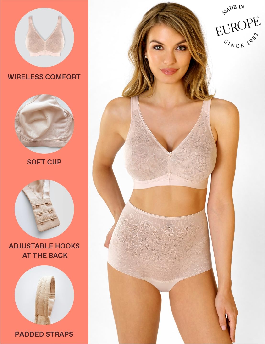 ROSME Lingerie Biustonosz damski nieusztywniany bez fiszbin z wyściełanymi ramiączkami, Kolekcja Powerlace