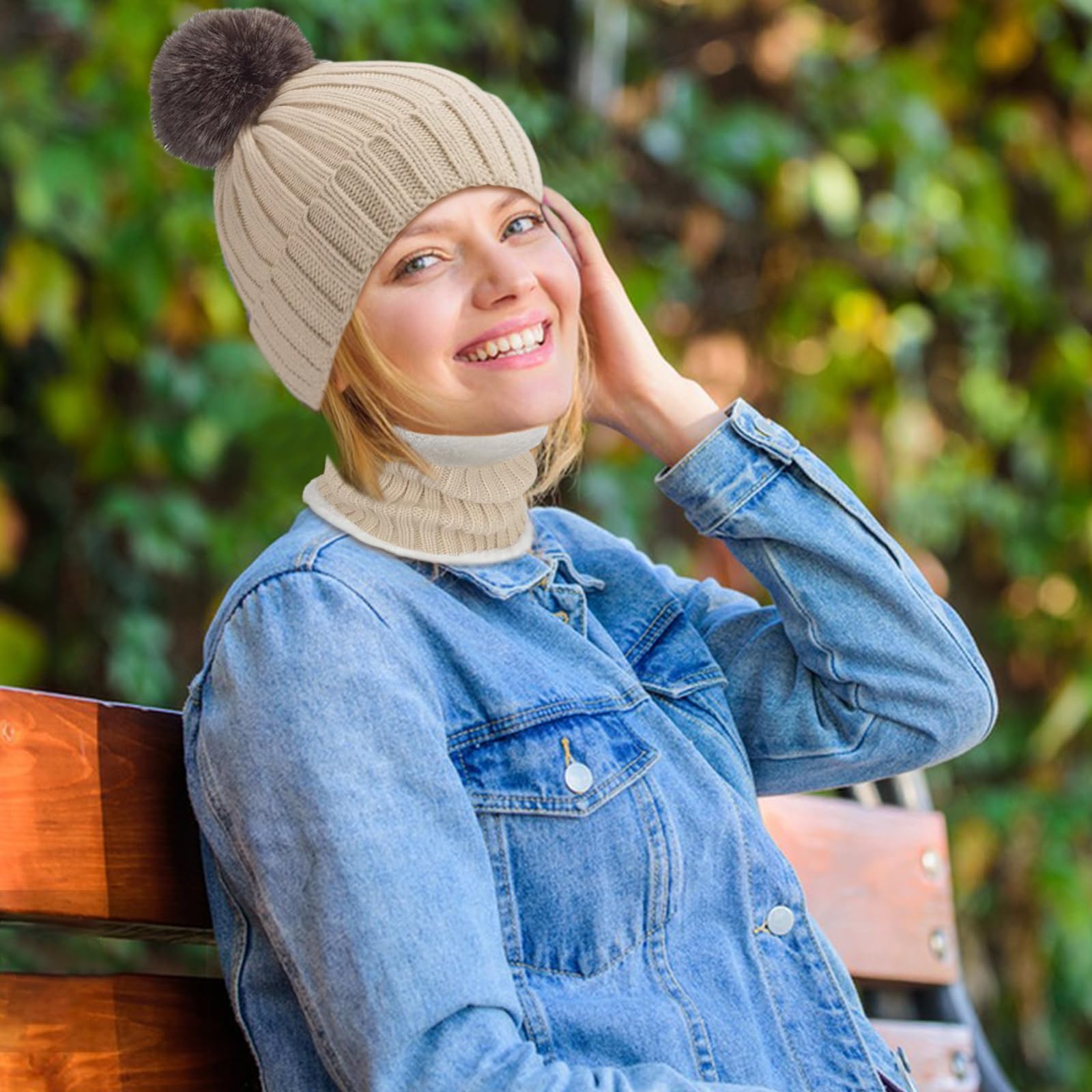 Embhlitfe Zestaw damskich czapek zimowych rękawiczki termiczne szalik czapki beanie dla kobiet z podszewką z pomponem ciepłe 3 szt. zimowy zestaw na zimną pogodę dla kobiet codzienne narty sporty na