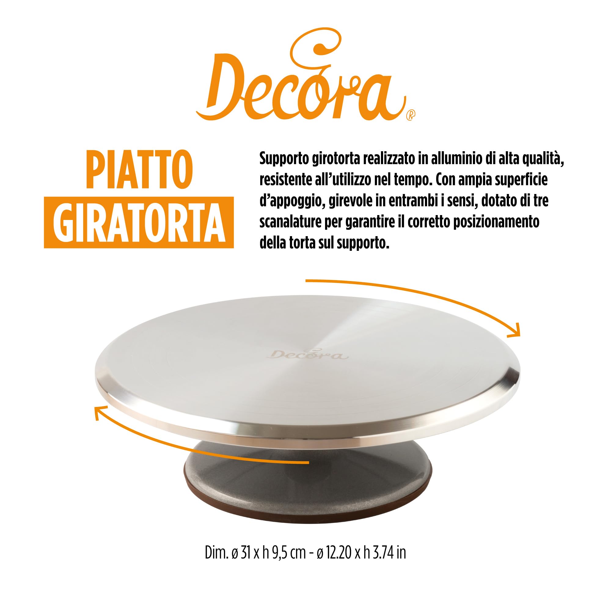 Decora, 9276005 Piatto Girevole per Torte, in Alluminio, con Base Antiscivolo, Dim. ø 31 Cm