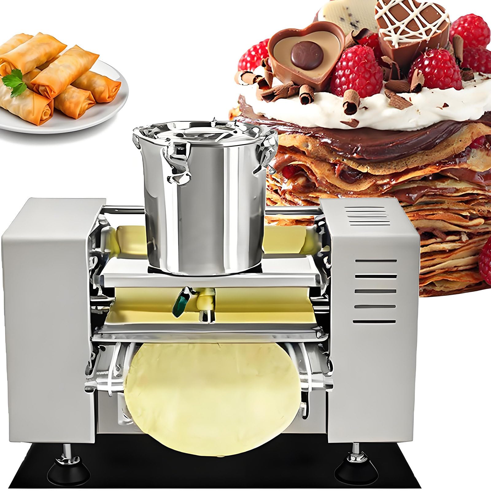 Automatyczna maszyna do wypieku naleśników Mille, regulowana prędkość, średnica naleśnika 6/8/10”, grubość 0,016”-0,047”, do lasagne z mango/durianem, tortilli, pizzy 10inches