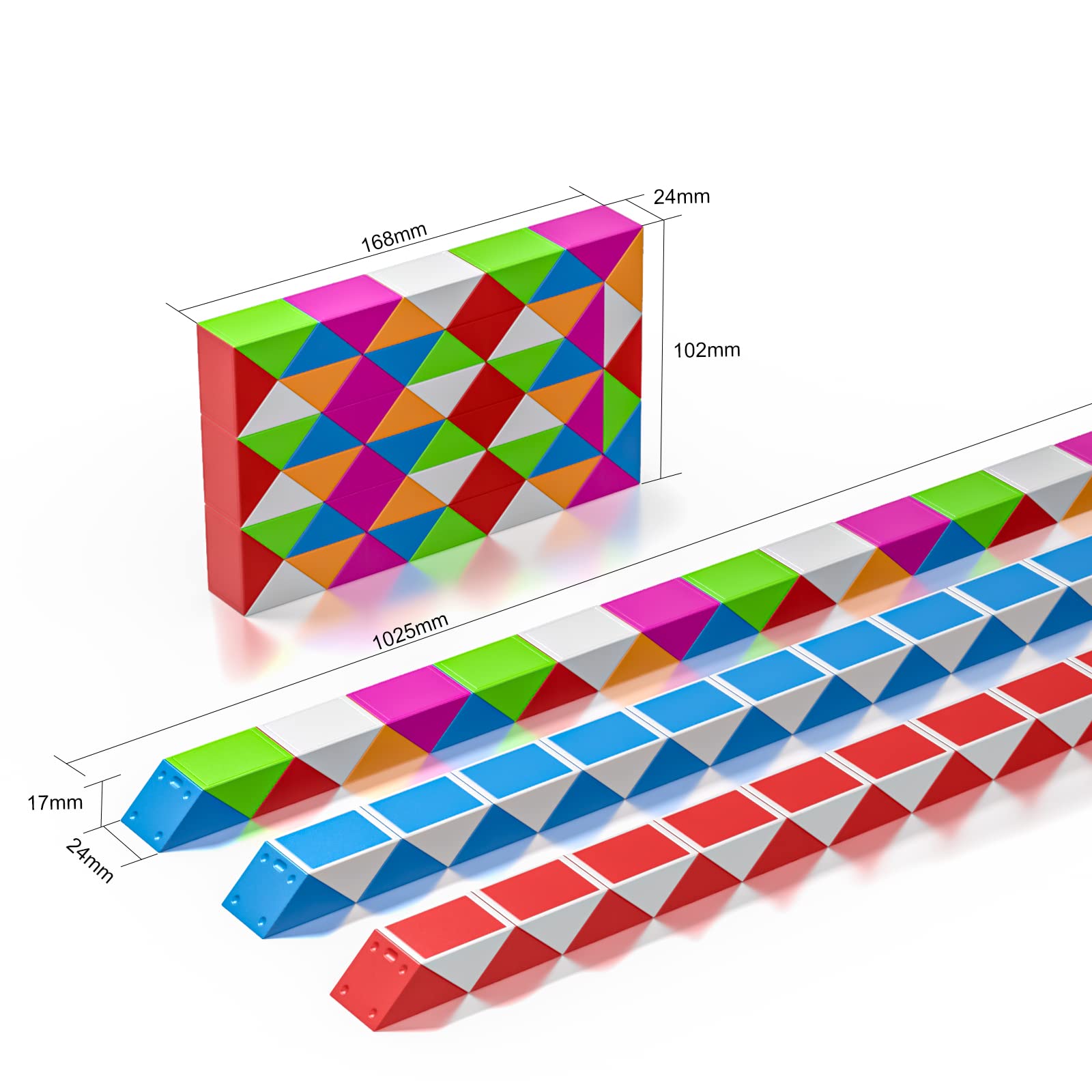ROXENDA Magic Snake con 60 Segmentos, 3D Magic Snake Cube - Puzzle Games IQ Toy para Niños y Adultos - 1 Paquete (Arcoíris, 60 Segmentos)