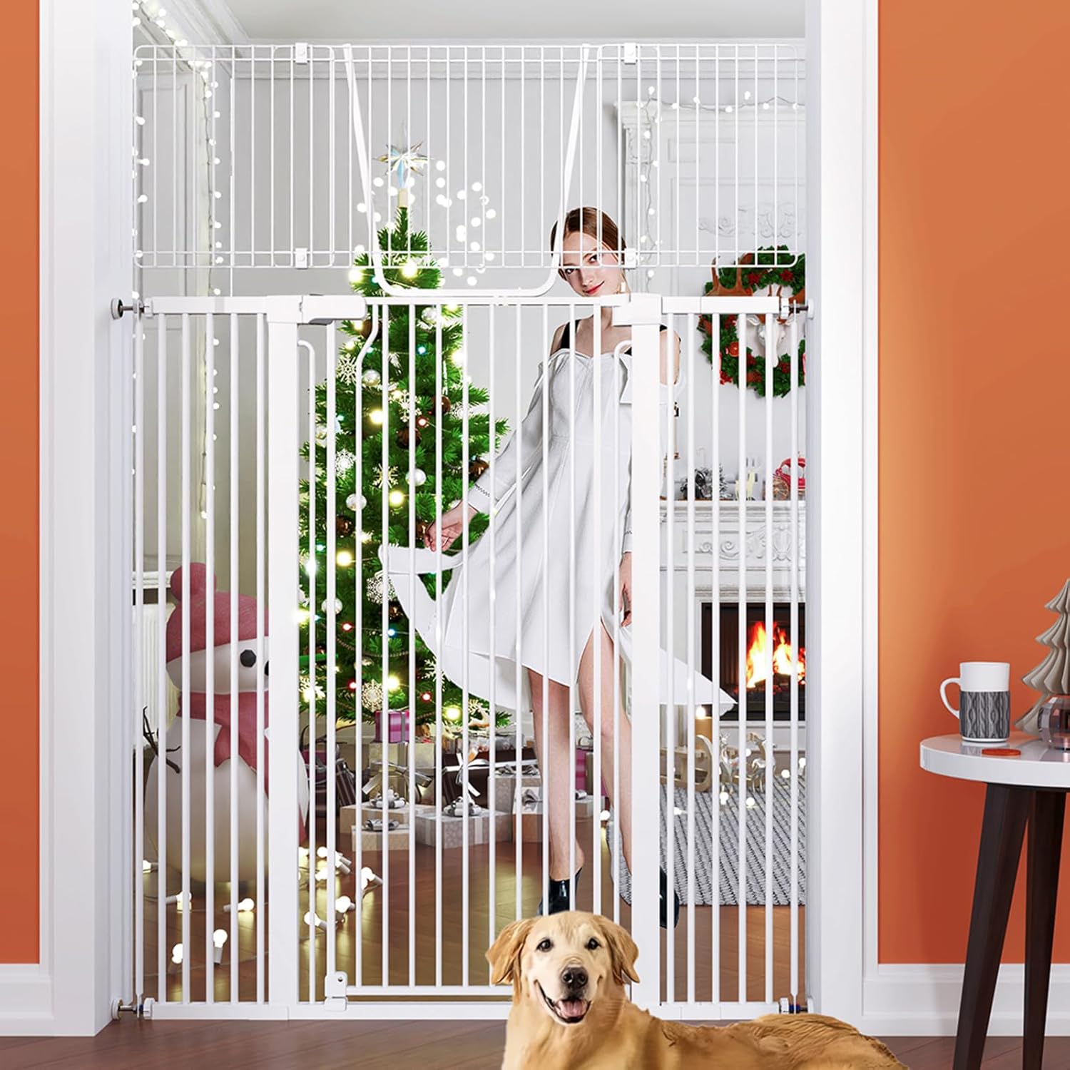 71" Extra Tall Cat Gate for Doorway – 28.5"-48.7" Extra Wide Cat Gate with Adjustable Cat Door Wide,Auto Close, Pressure Mounted, Pet Gate for Cats & Small Dogs, Hallway, Stairs, Kitchen 71"H,28.6-47.8"W-White