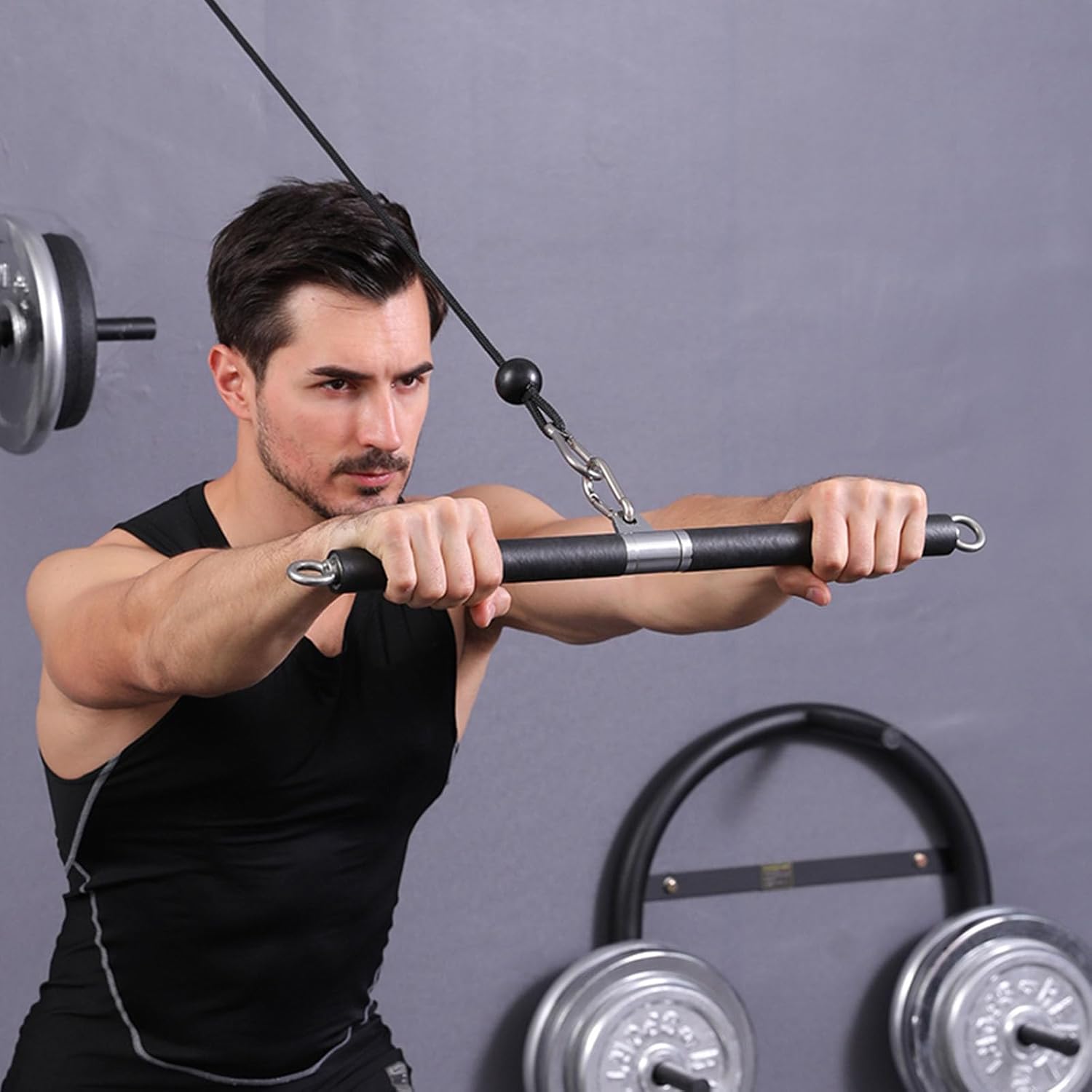 Pull Down Rod Homes Gym Pulley Cable Machine Attachment with Strap and Handle Back Strength Workout Handle Back Strength Workout Handle