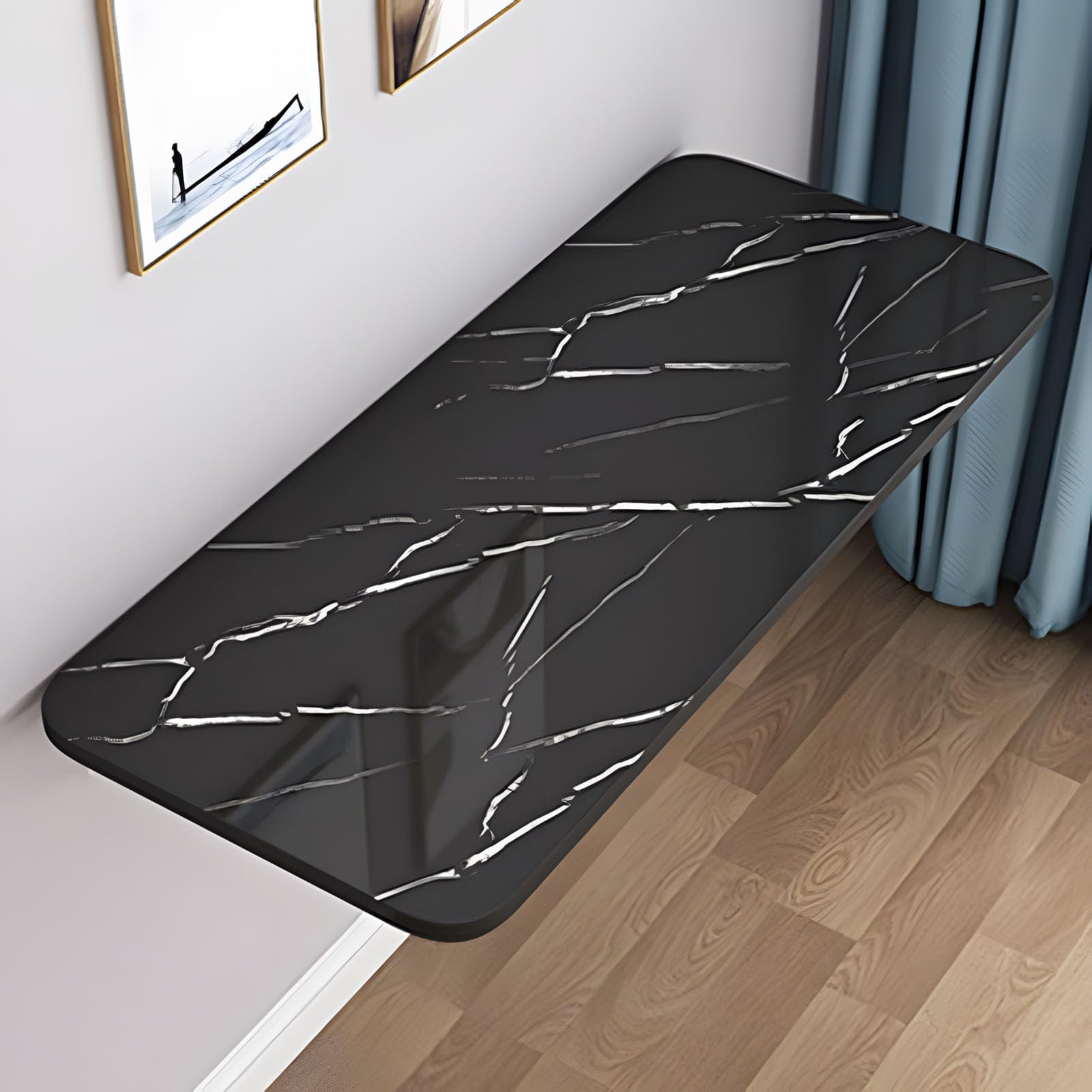 ZHANGGL Wall Mounted Folding Table Space Saving Foldable Study Desk & Computer Table Floating Dining Table for Home Office Living Room Bedroom Black Texture 40x25cm