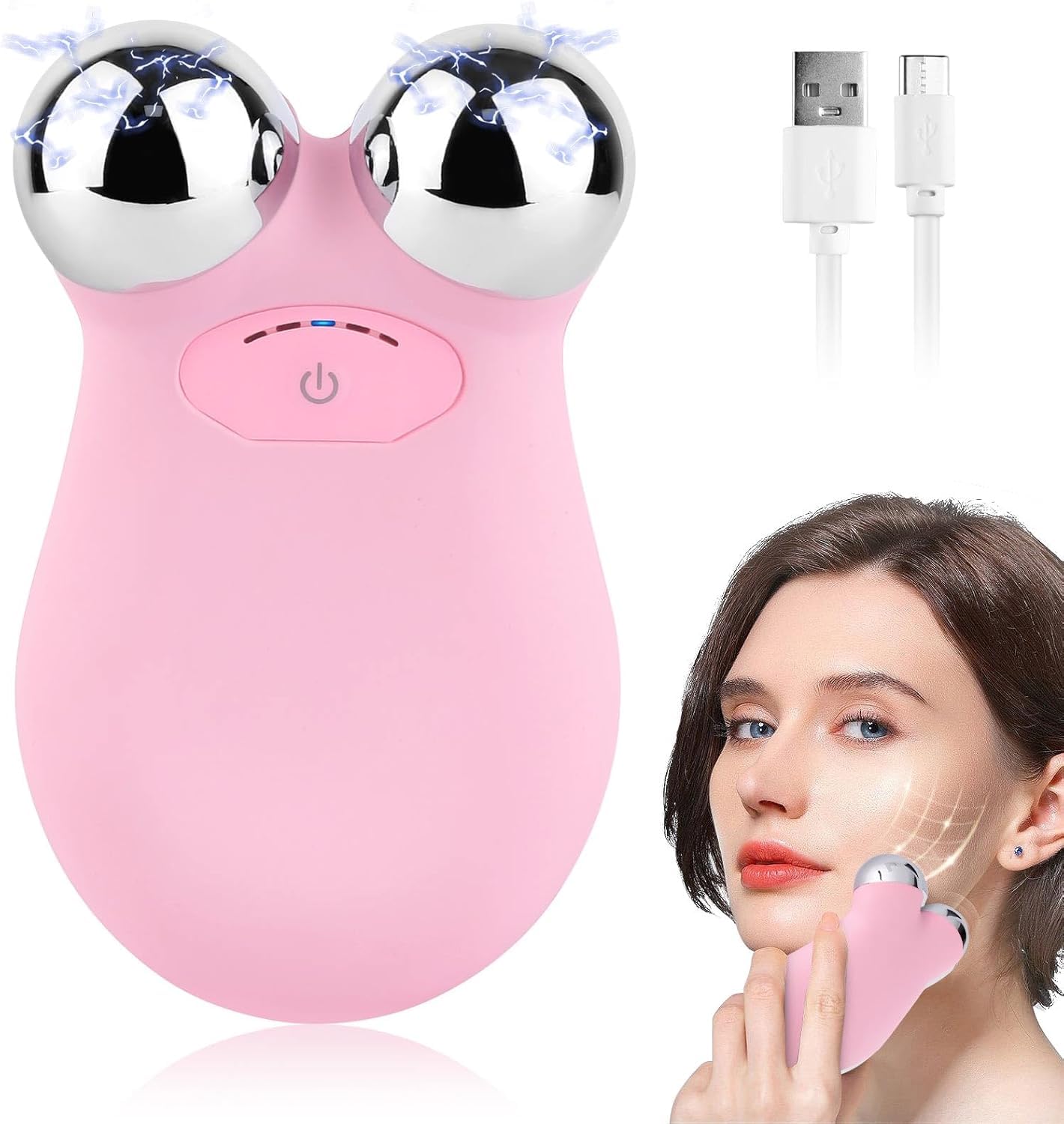 Skade Microcurrent Facial Devices, Five Modes Face Massager Mini Microcurrent Face Lift Device for Face Lifting and Facial Sculpting (Pink)