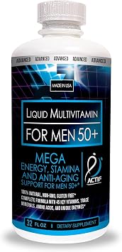 ACTIF Liquid Daily Multivitamin for Men Age 50+ with 45+ Advanced Factors Non GMO, Made in USA, 32oz