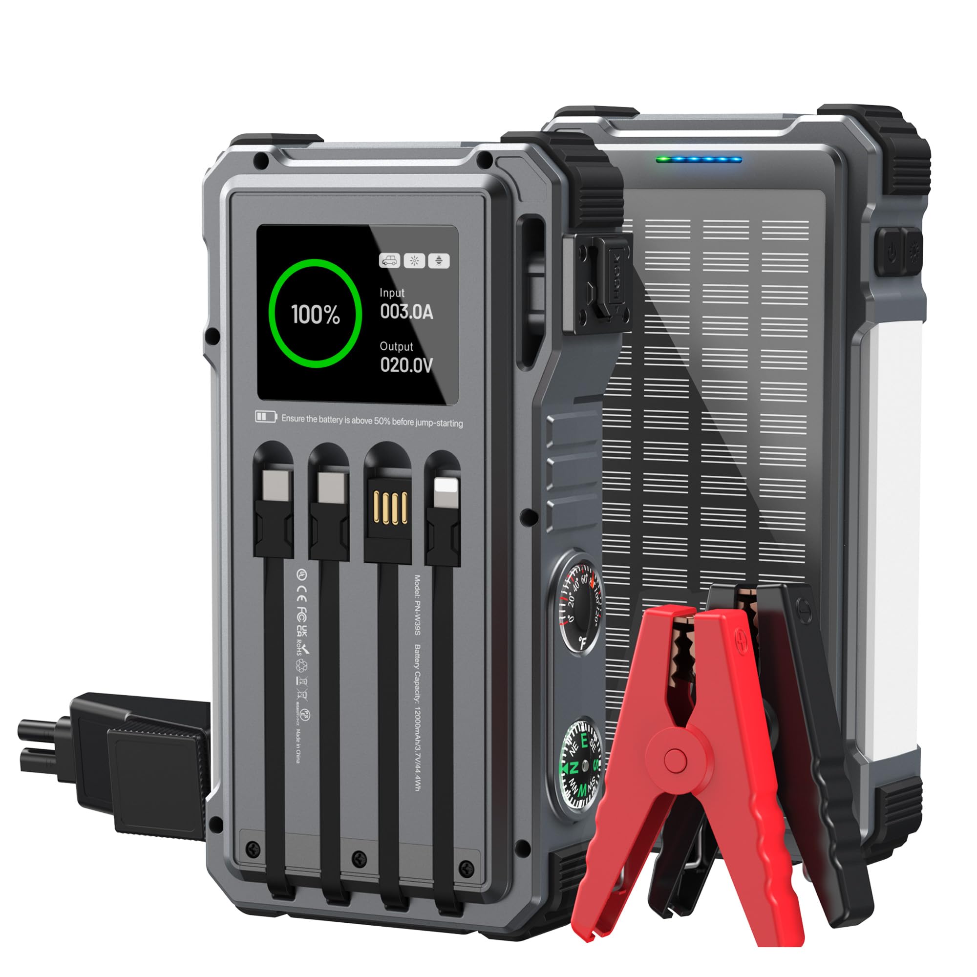 Solar Jump Starter 5000A Peak 12V Car Battery Jump Starter for Up to 10 0L Gas 6 0L