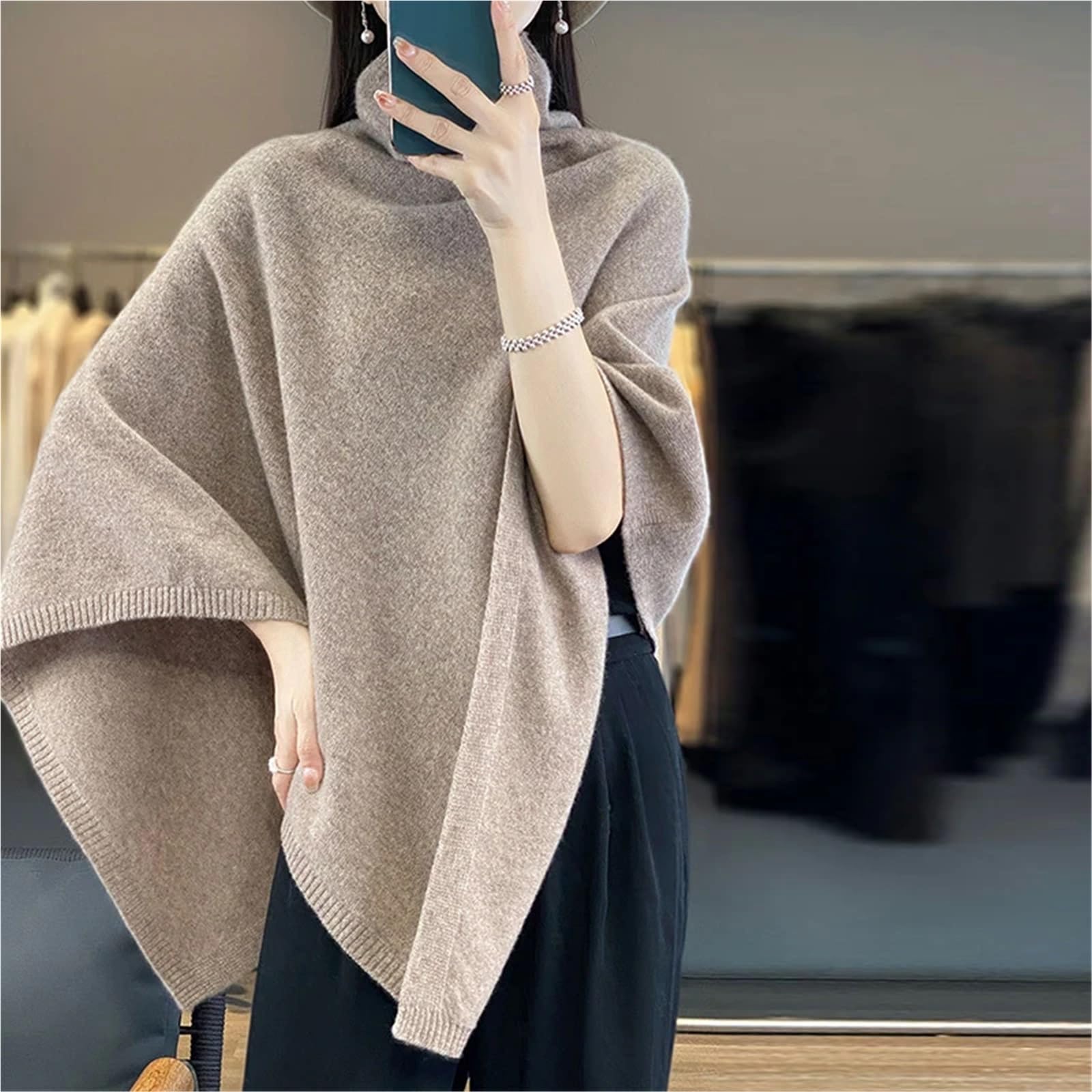 Poncho Dolcevita in Cashmere, Maglione, Scialli, Lavorato a Maglia, Mantello Irregolare, Moda, Morbido, Caldo, Lana, Ampio
