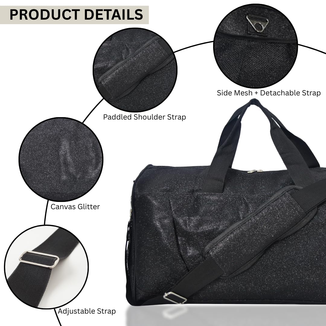 NGIL Glitter Cheers - Bolsa Deportiva para Gimnasio con Compartimento para Zapatos y pequeñas Bolsas de Viaje para Mujer, Bolsa de Gimnasio, Bolsas de Noche para Mujer, Bolsa de animación, Negro