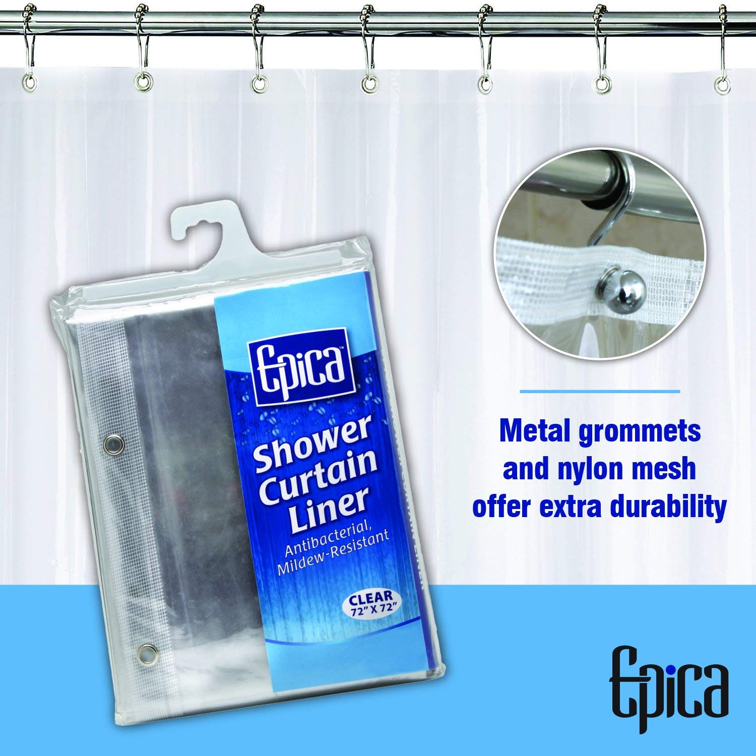 Epica Strongest HeavyDuty Clear Vinyl Shower Curtain Liner 72 inches