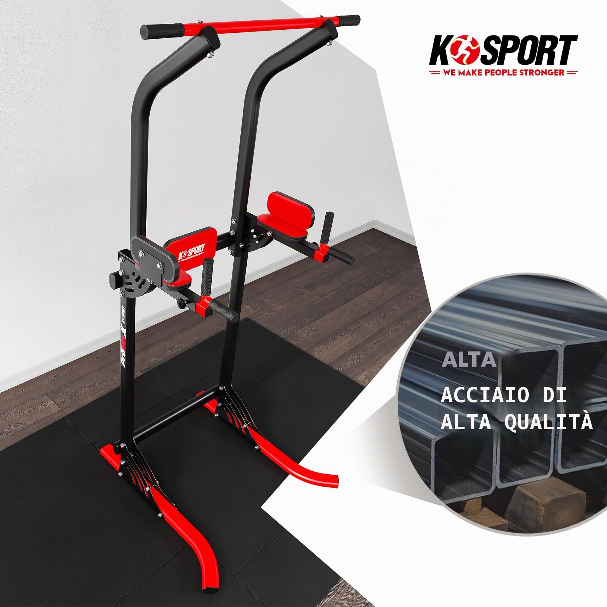 K-Sport: Power Tower - Attrezzatura per il fitness, barra di trazione autoportante, torre di forza multifunzione fino a 150 kg, fitness tour