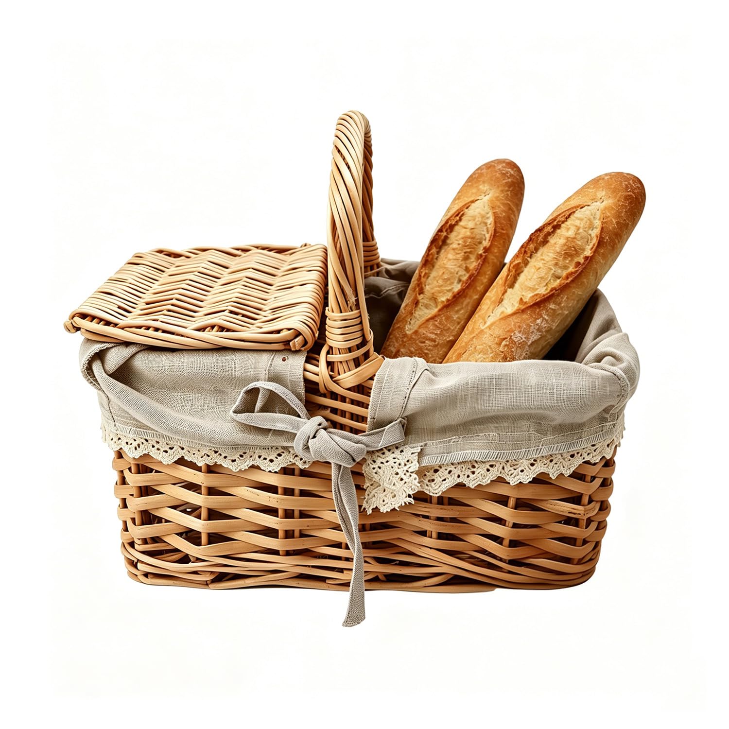 Panier Pique-Nique, Osier Couvercle, Doublure (Marguerite)