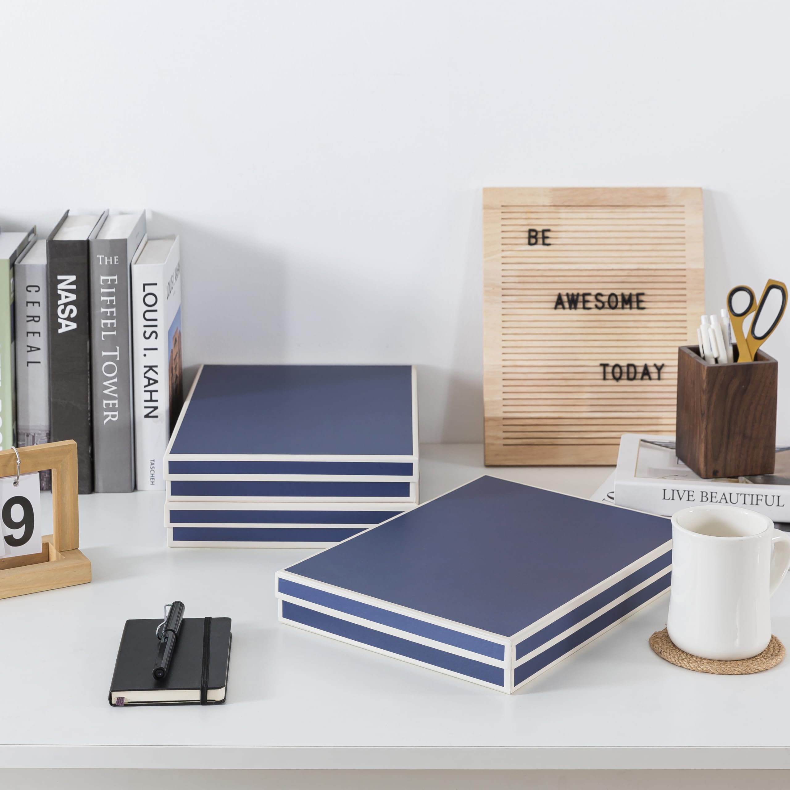Soul & Lane Lot de 3 boîtes de rangement de documents (33,5 x 24,9 x 4,6 cm), organiseur polyvalent pour photos et loisirs créatifs pour la maison et le bureau, rangement en carton empilable pour