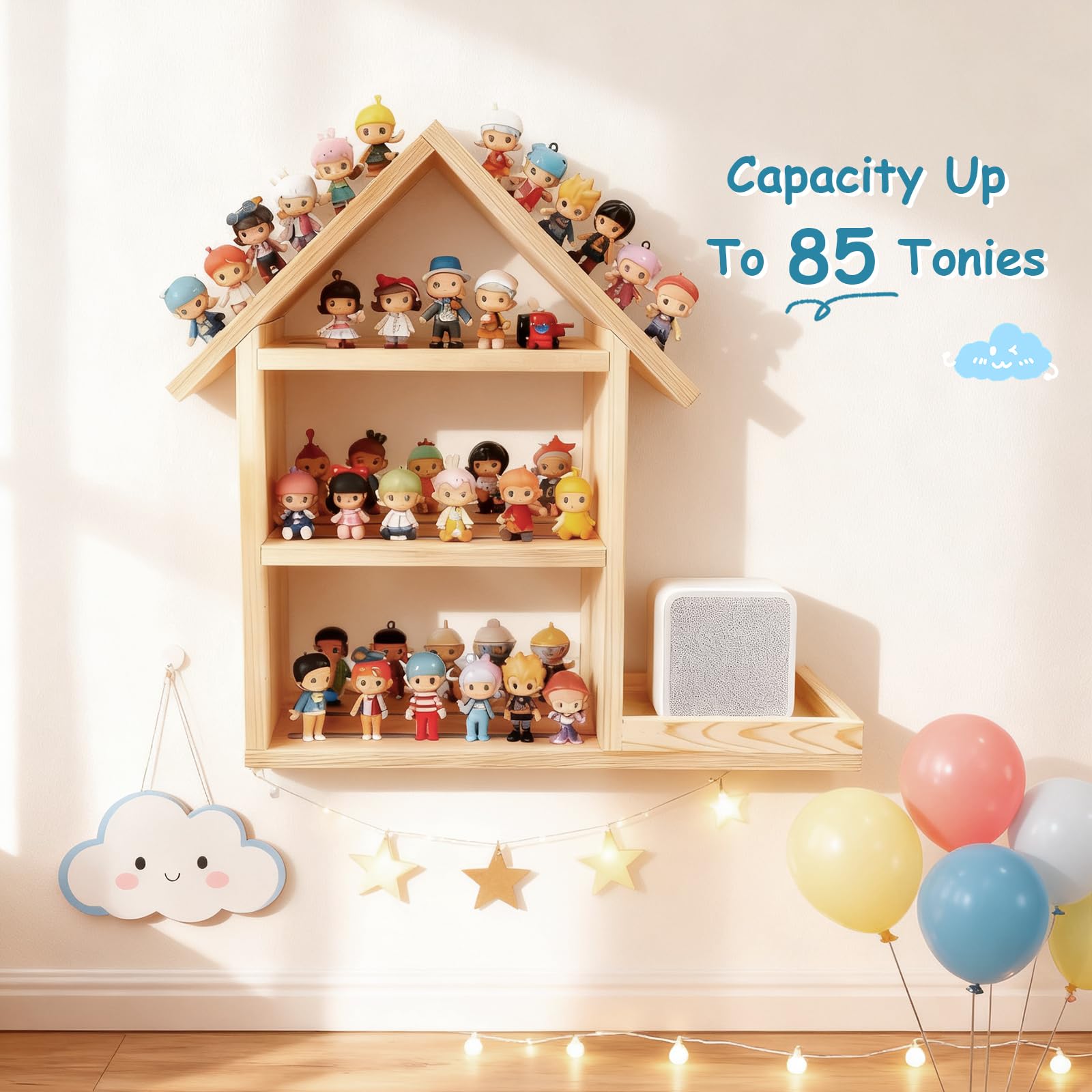 Étagère To-nie pour chambre d'enfant en forme de maison pouvant accueillir jusqu'à 85 To-nie Étagères To-niebox pour figurines Étagère murale et étagères de table chambre d'enfant Support de rangement
