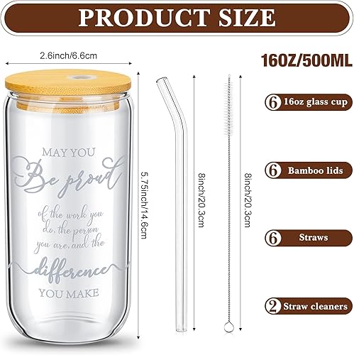 Miniatura 2 de Juego de 12 vasos de vidrio de agradecimiento para empleados, regalos de agradecimiento para compañeros de trabajo, vasos de vidrio de 16 onzas con