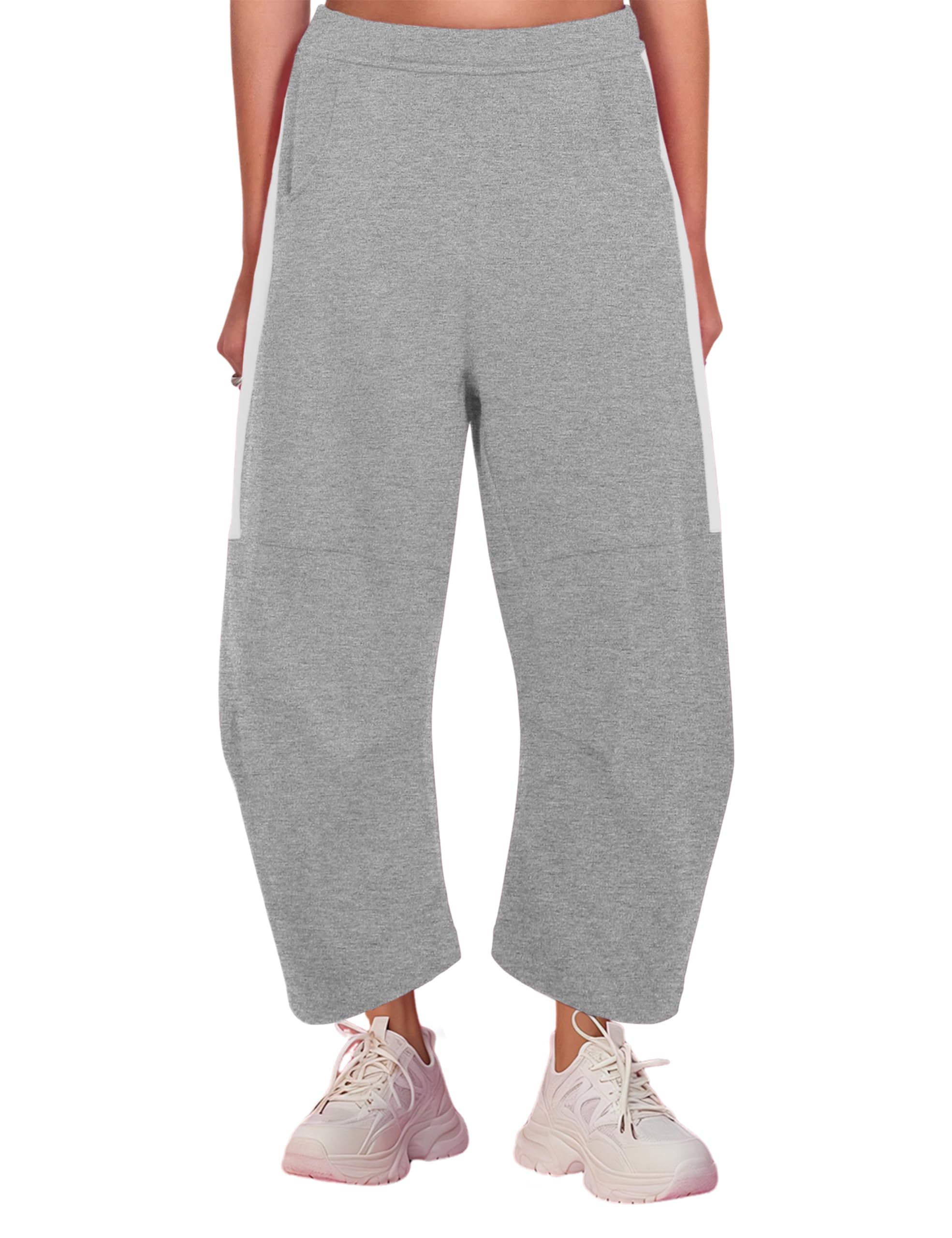UANEO Womens Barrel Leg Pant Wide Leg Elastic Waisted Track Pants Trousers Casual Palazzo Striped Sweatpants with Pockets