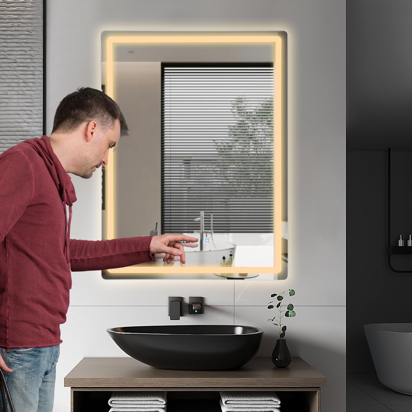 Espejos de Baño con LED, 220 V, IP54, Espejo de Baño con 3 Colores de Luz, Regulable y Ajuste de Brillo, LED Smart Espejo con Luz Iluminado con Interruptor Táctil para Baños, Hoteles
