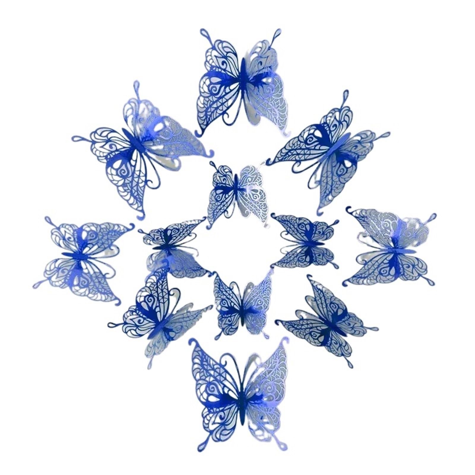 3D Butterfly Wall Decoration 12Pcs 3D Hollow Butterfly Wall Sticker Blue Red Black Wedding Decoration Living Room Home Decor Butterflies Decal Stickers(B Blue)