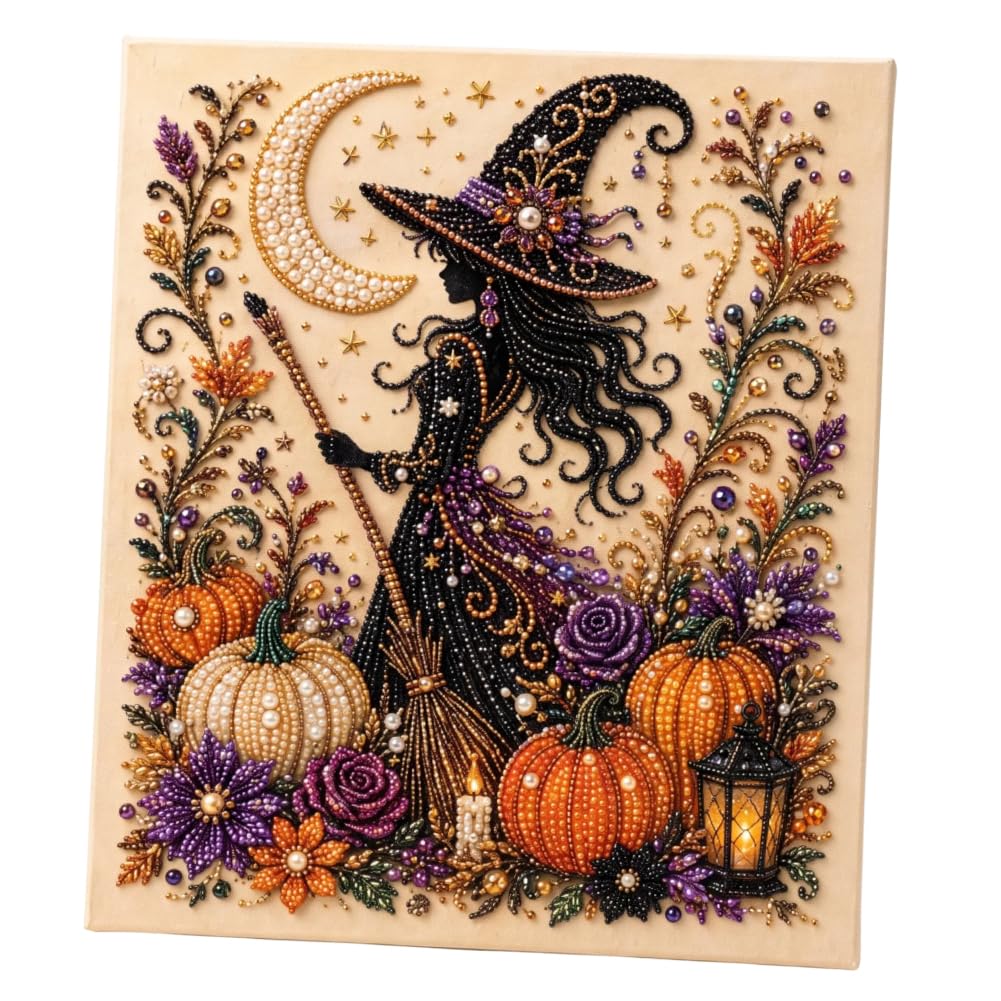 Halloween DIY Pearl Gem Paintings Picture Arts Craft with Frame 7.87x7.87in