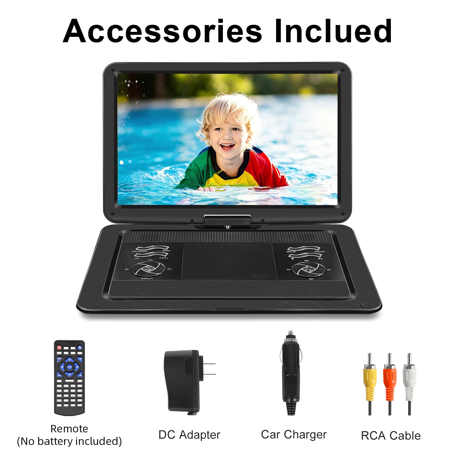 HOPYOP Lettore DVD portatile da 19,6 pollici, con schermo girevole HD extra-large da 17", batteria da 5000 mAh, 5-6 ore di riproduzione, supporta USB/SD Card/sincronizzazione TV, tutti i dischi