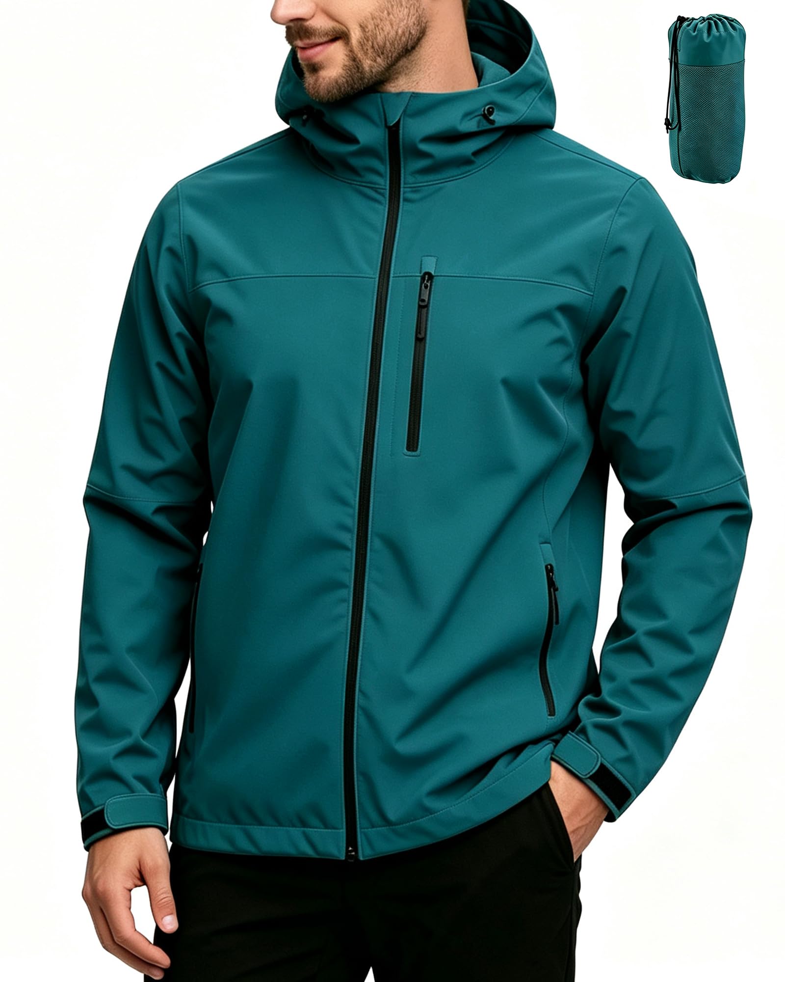 Chaqueta Softshell impermeable transpirable para hombre Chaqueta de lluvia ligera Cortavientos Packable Impermeable para bicicleta con capucha
