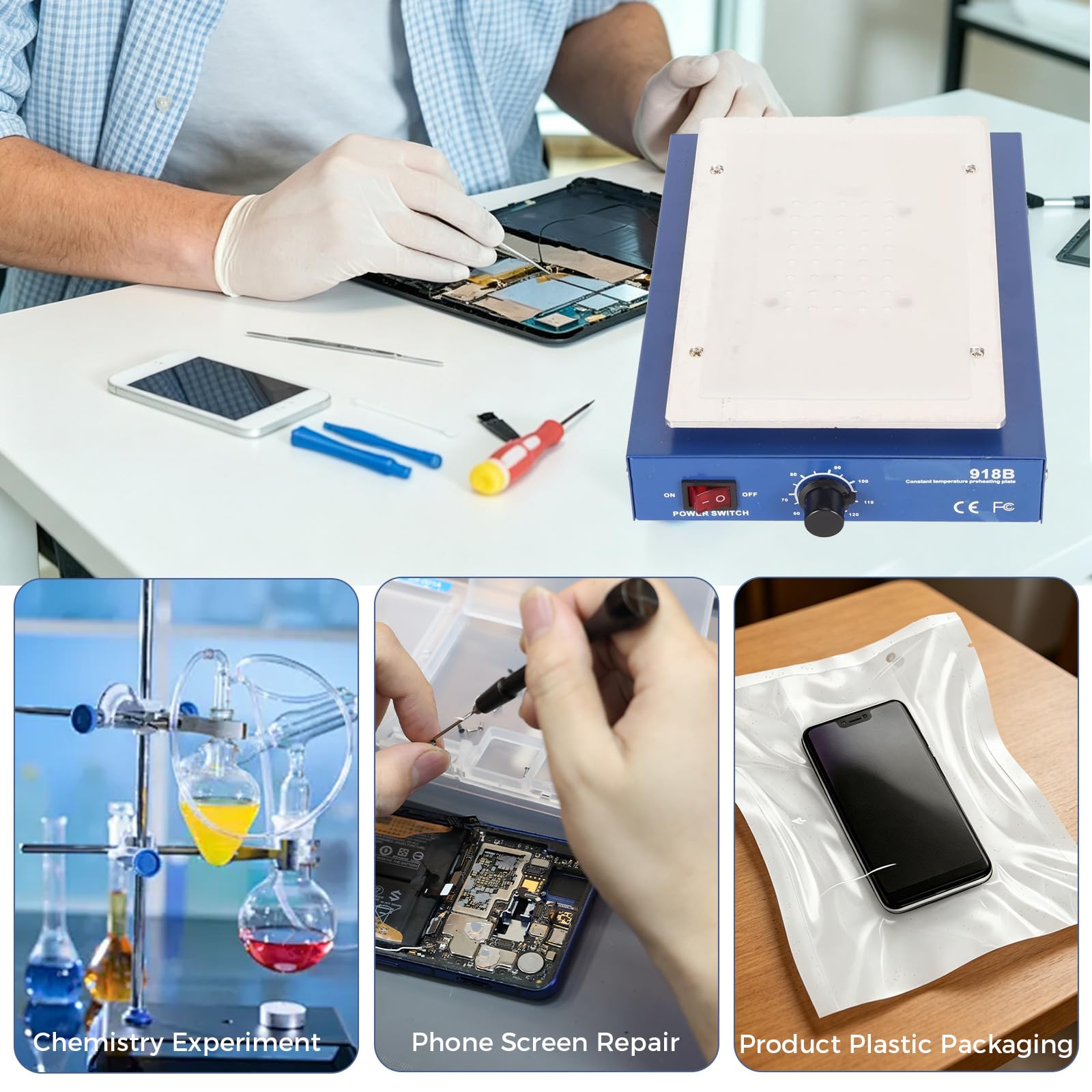 Stacja grzewcza 450 W, 7 cali LCD, elektryczny lutowanie wstępne, stała temperatura 60-120℃ ekran LCD separator maszyna do napraw, laboratorium do naprawy, laboratorium dla majsterkowiczów