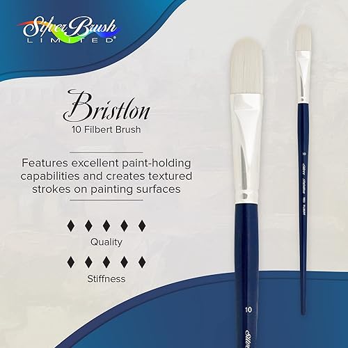 Miniatura 2 de Silver Brush Limited 190310 Bristlon Filbert - Brocha para pinturas acrílicas y al óleo, tamaño 10, mango largo