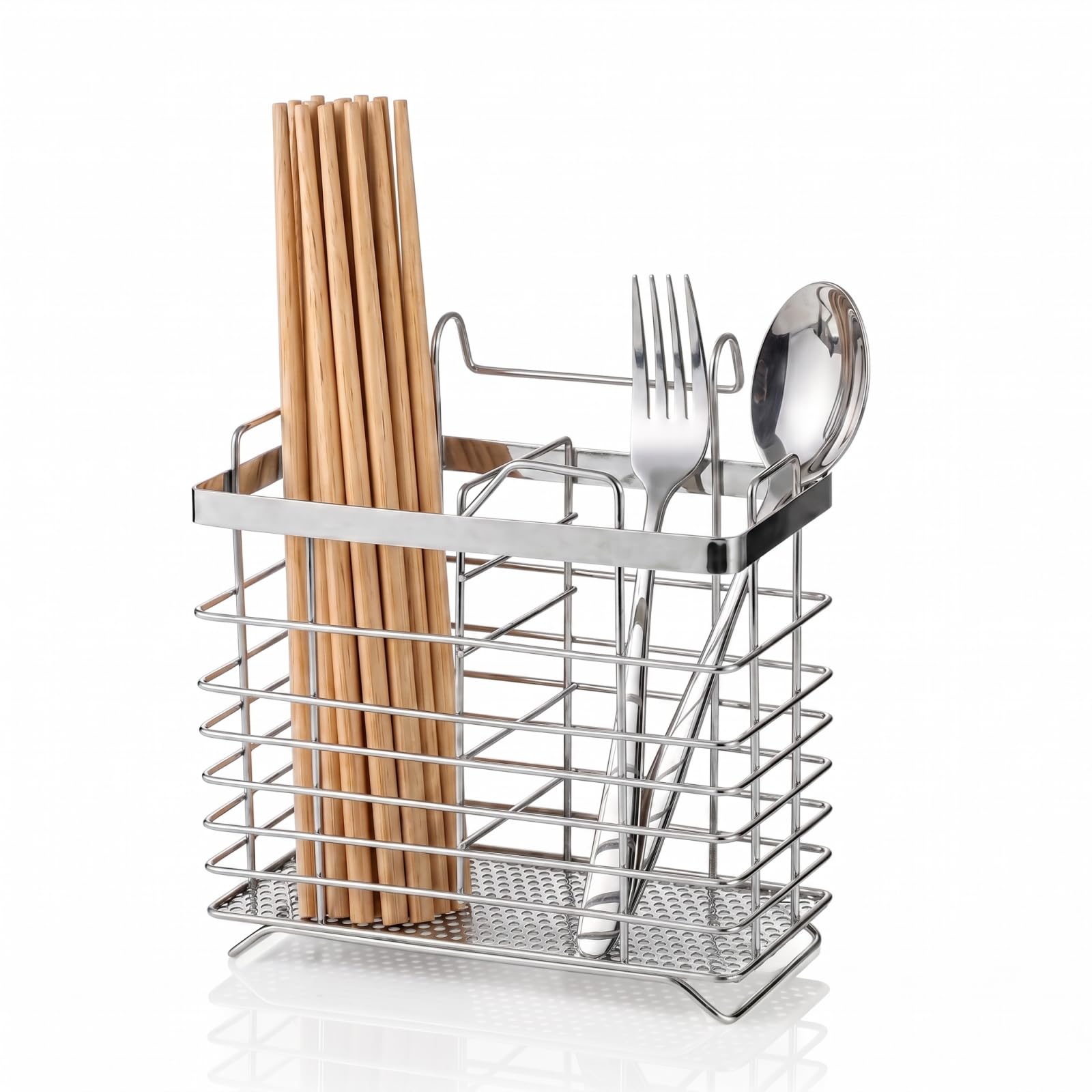 Pippuru Cutlery Drainer, Anti-Rust Sink Tidy Kitchen Utensil Holder, Stainless Steel Cutlery Storage Rack for Fork Chopsticks
