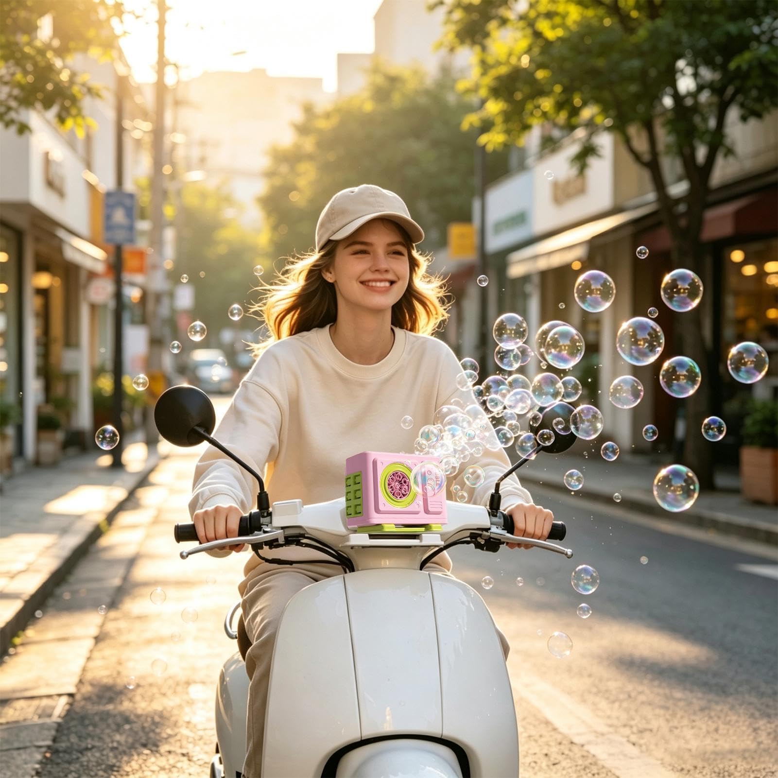 Macchina per bolle di sapone per bicicletta, dispositivo esterno per moto