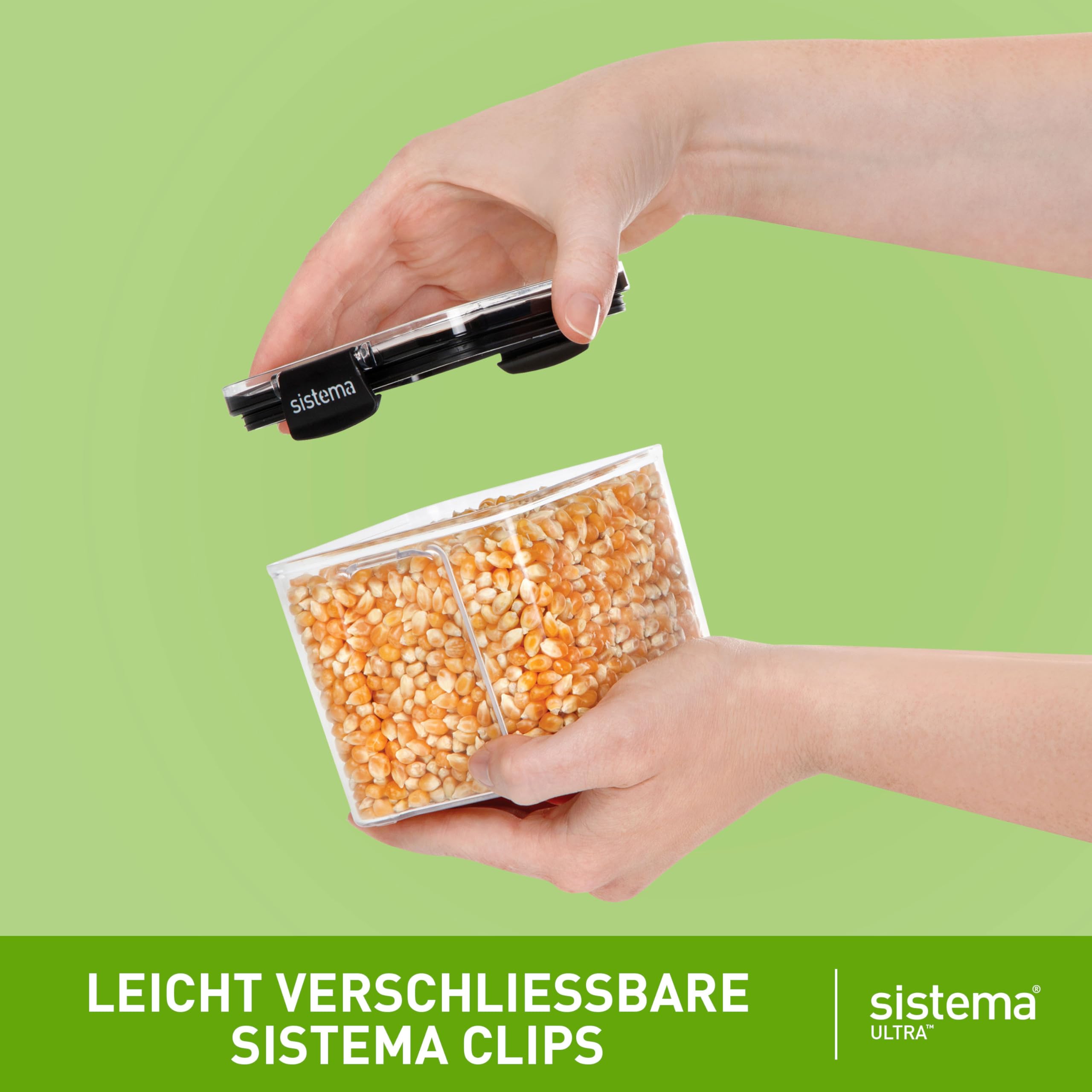 Sistema Ultra luftdichte Frischhaltedosen Quadratisch | Vorratsdosen in verschiedenen Größen | Stapelbar | Verschlussclips | BPA-frei | Transparent mit schwarzen Akzenten | 5 Stück