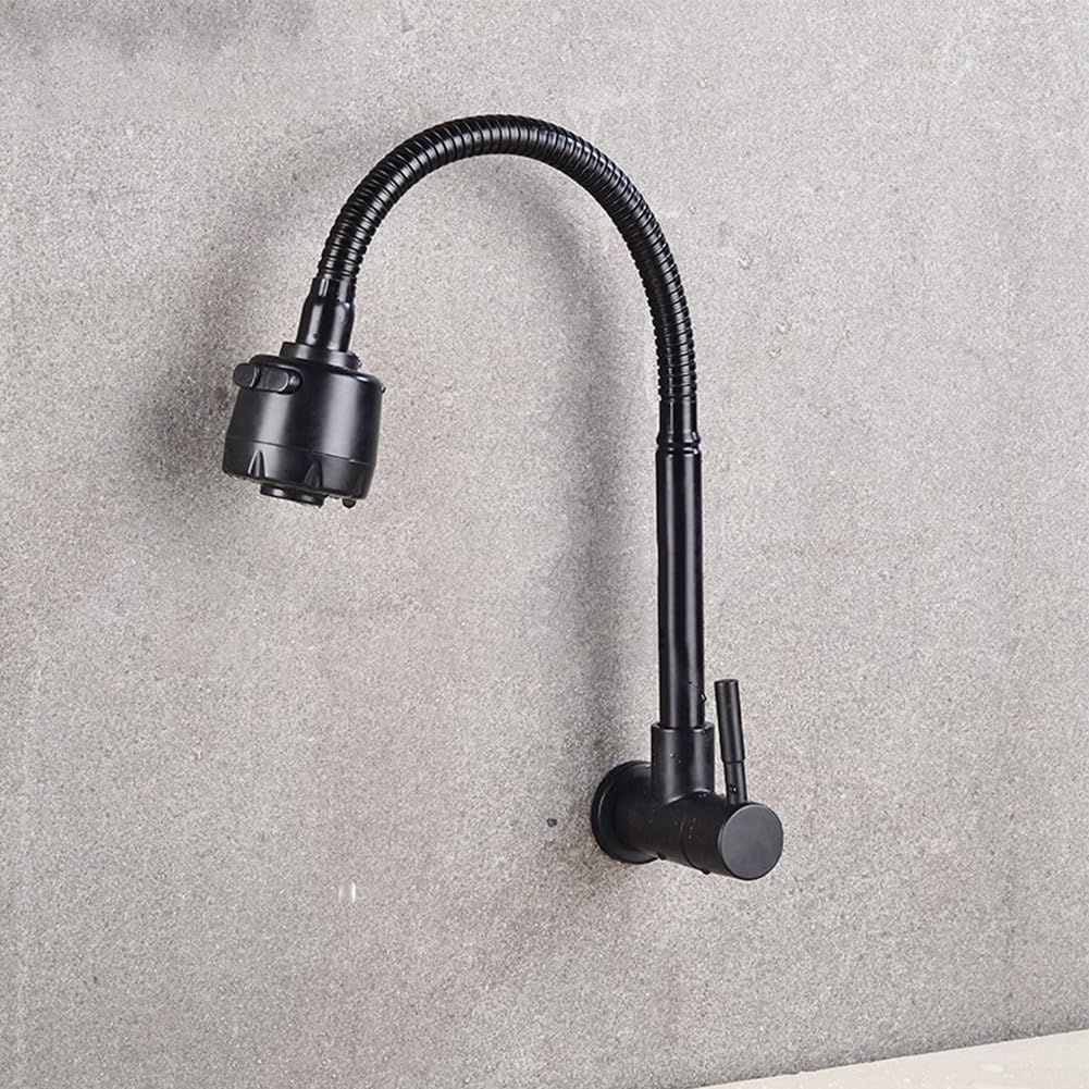 Grifo frío individual de cocina, grifo de fregadero de cocina de acero inoxidable, manguera flexible para fregadero de agua fría montado en la pared, modos, grifo G1/2 pulgadas de diámetro