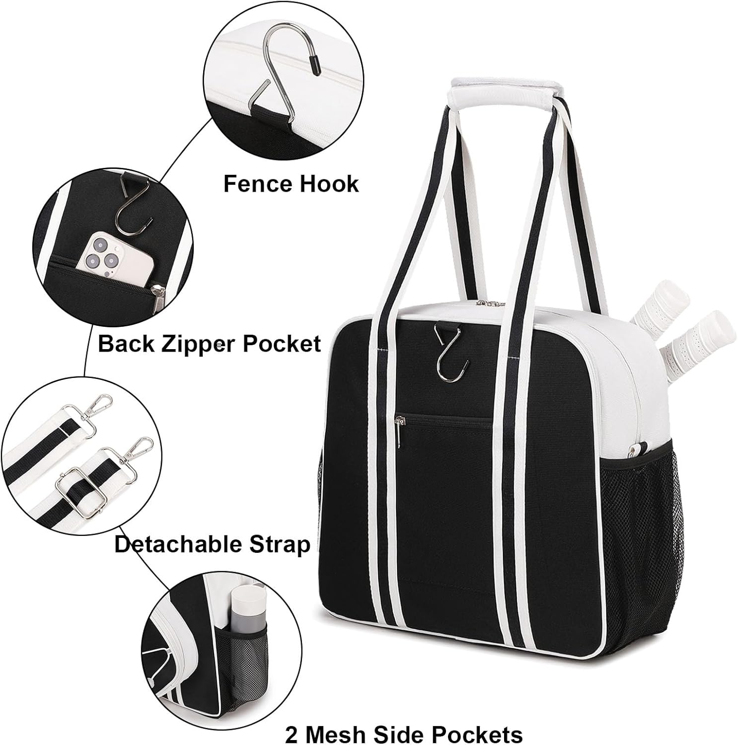 ACESAK Pickleball Bag, Pickleball Bags for Women Men Teens with Waterproof Pocket & Fence Hook, Pickleball Tote Bag