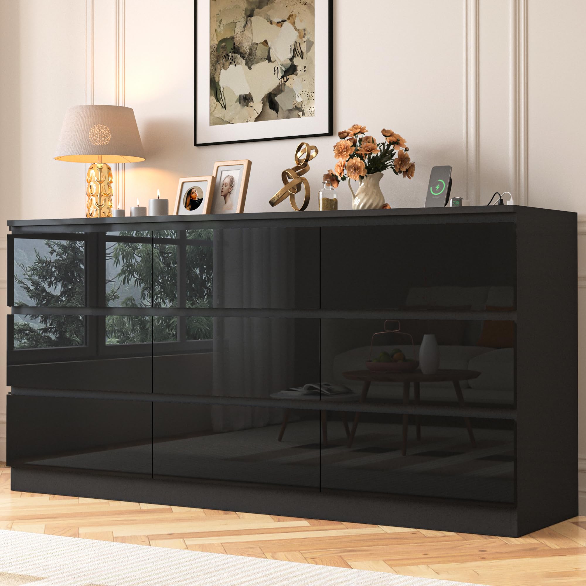 Amazon.com: JassmiPkwy 70 INCH 9 Drawers Dresser with Power Outlet, Wide High Gloss Chest of Drawers Large, Modern Storage Drawer Dresser for Bedroom, Black : Home & Kitchen Amazon.com: JassmiPkwy 70 INCH 9 Drawers Dresser with Power Outlet, Wide High Gloss Chest of Drawers Large, Modern Storage Drawer Dresser for Bedroom, Black : Home & Kitchen