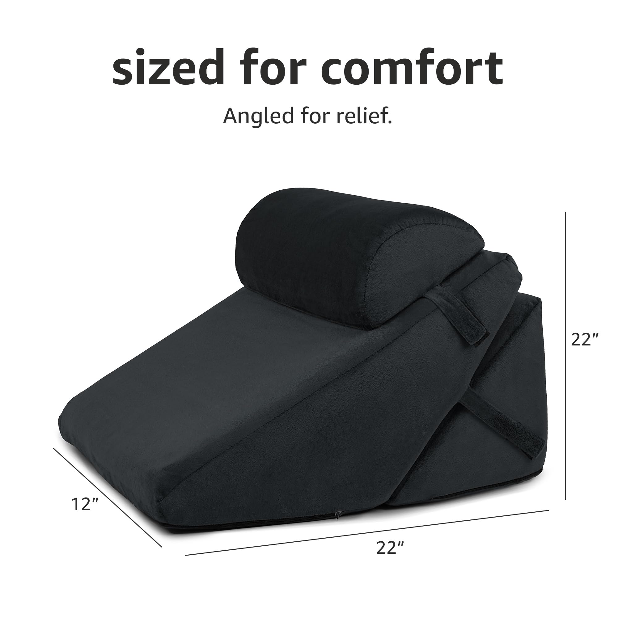 Amazon Basics Orthopedic Adjustable Wedge Pillow-Memory Foam with Head Rest-Back Support for Bed, Leg Elevation, Acid Reflux, GERD, Snoring |6 Months Warranty-Soft Washable Cover-Black,38 x 57 x 53 CM - Image 3 thumbnail