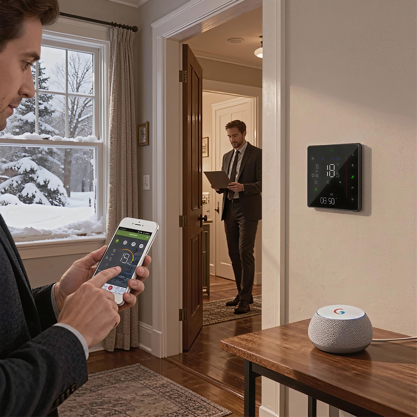 Termostato WiFi Color para Caldera Individual de Gas y Agua | Control Alexa Google Home, contacto seco 5A, voltaje 95‑240VAC, pantalla LED protectora de ojos