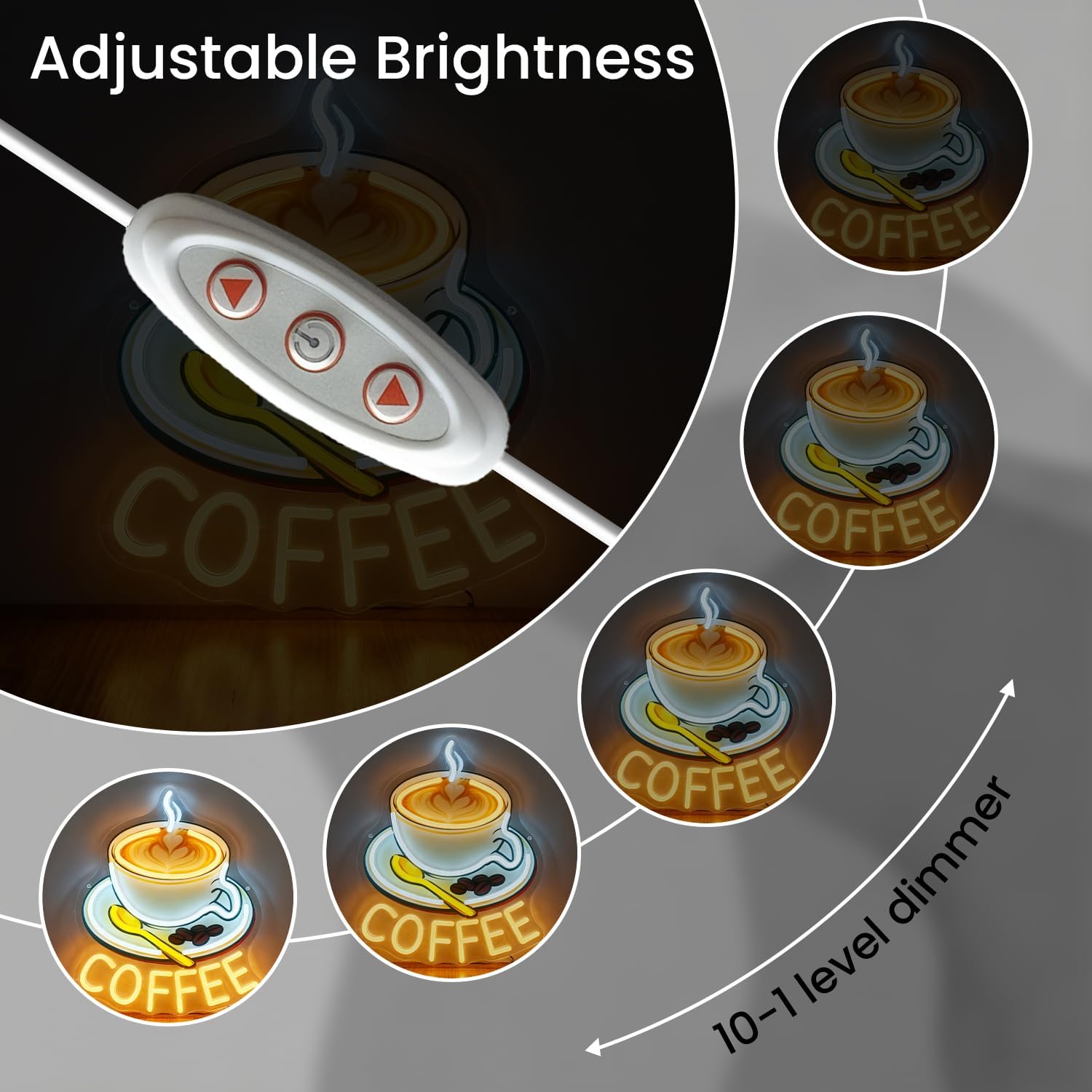 LED Coffee Neon Signs Light Up Cafe Cup Sign for Coffee Snack Bar Corner Station Kitchen Business Shop Store Window Wall Art Decor Gifts Ideas, Dimmable & USB Power