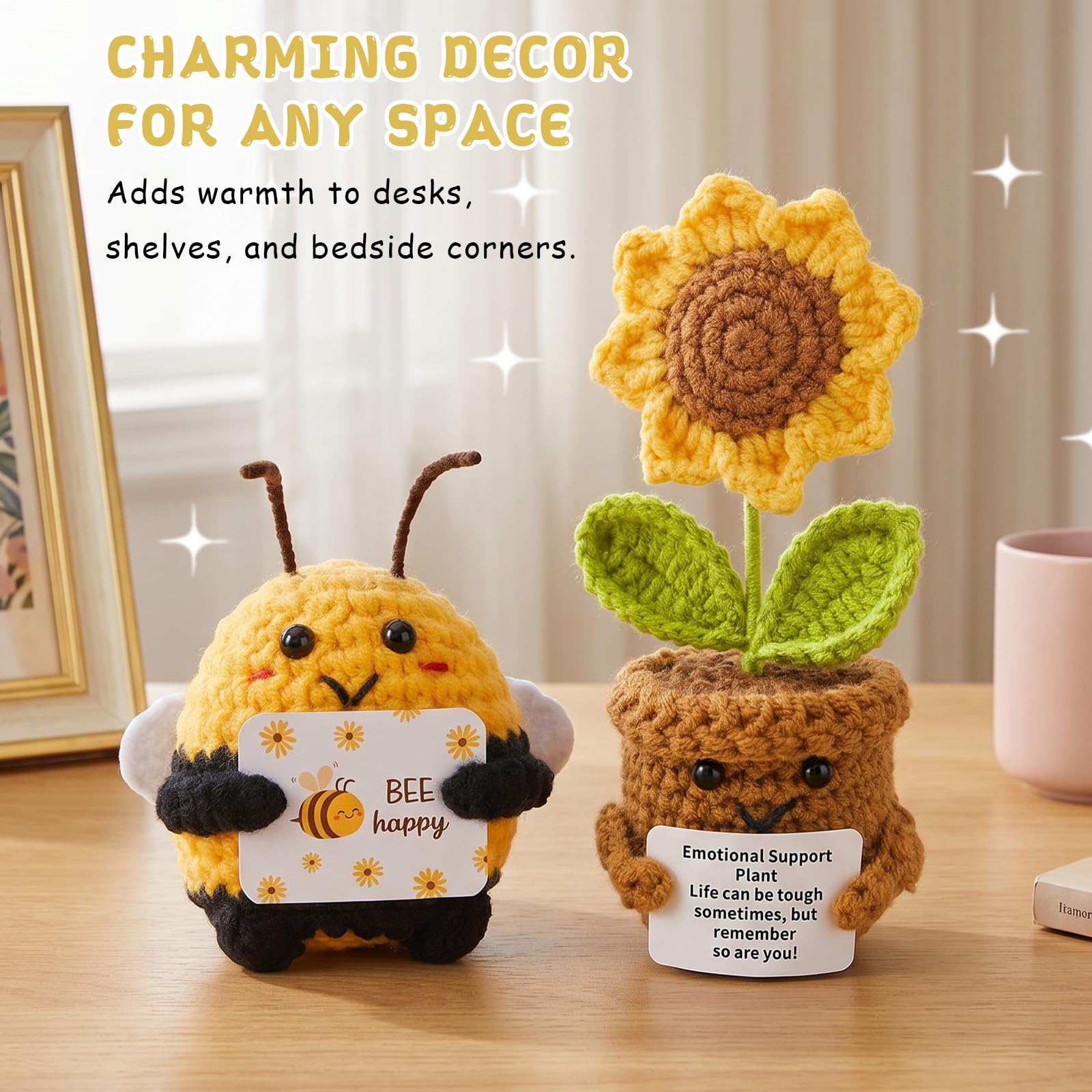 Dexpally Pocket Hug - Lot de 2 petits cadeaux - Motif tournesols - Porte- bonheur - Doudou au crochet - Cadeau de rentrée des classes - Bon cadeau de rétablissement Dexpally Pocket Hug - Lot de 2 petits cadeaux - Motif tournesols - Porte- bonheur - Doudou au crochet - Cadeau de rentrée des classes - Bon cadeau de rétablissement