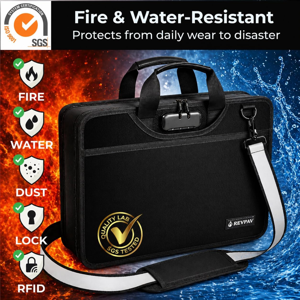 Accordion File Organizer Fireproof, Water-Resistant Document Bag-13 Pocket File Folder-RFID Pocket,Labels,Combination Lock,Reflective Shoulder Strap-Important Document Folder-Home,Office,Travel