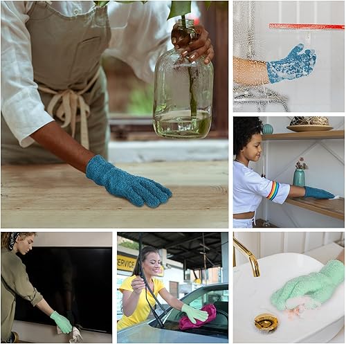 Vista 18 de Patelai Guantes de microfibra para plantas, guantes de limpieza de polvo, color azul marino, 4