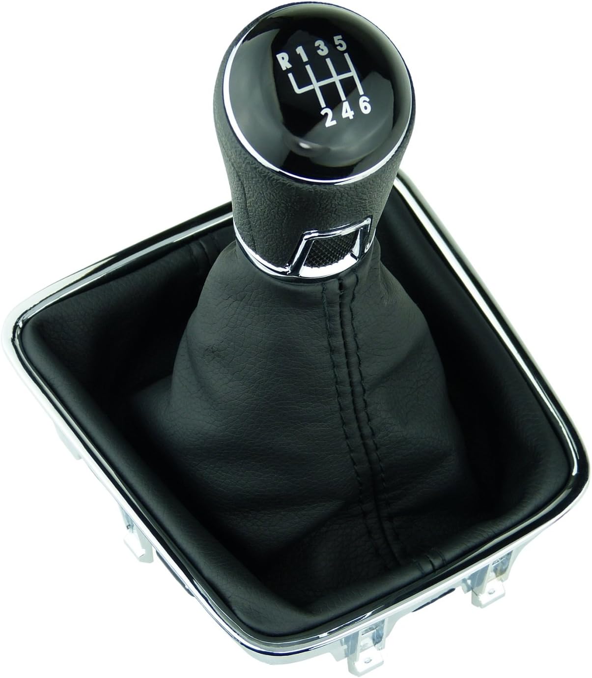 Newtown2700-parts Pomello del cambio, cuffia del cambio con cucitura nera, telaio cromato a 6 marce, ricambio per Opel Corsa D E