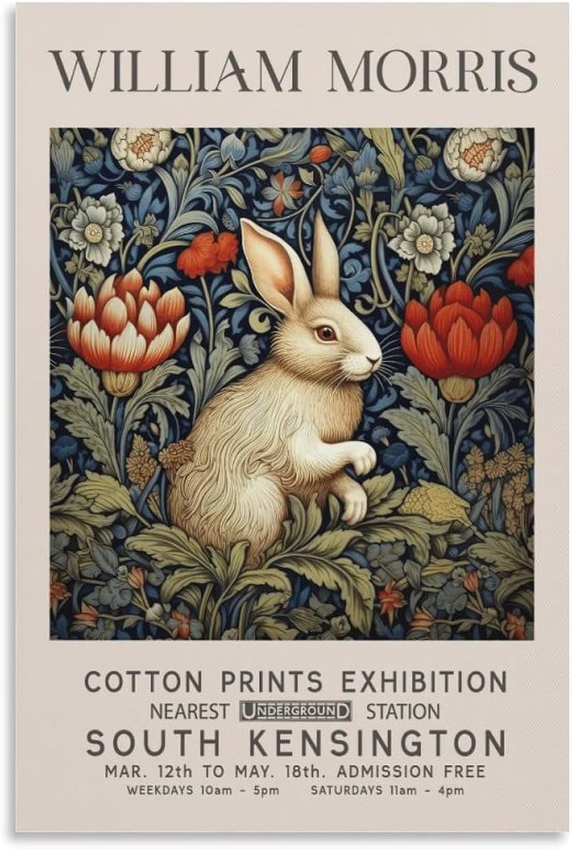 Orjdjz Wxkbl William Morris Exhibition Poster Rabbit Canvas Wall Art William Morris Prints Retro Painting Classic Picture For Home Decor 40X55cm Frameless