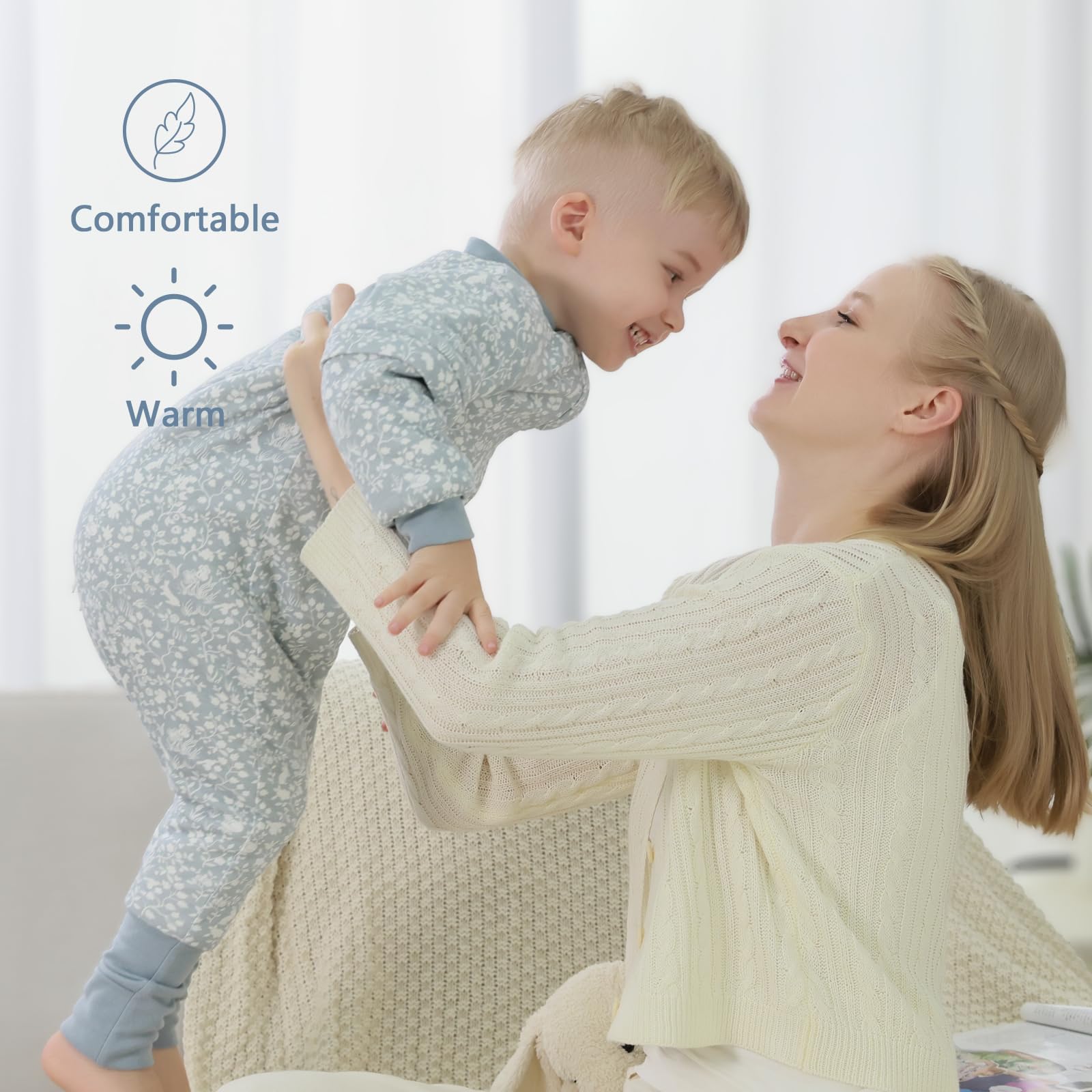 Mosebears Sacco nanna per bambino con gambe Sacco nanna per bambini foderato in caldo invernale con maniche staccabili, pigiama unisex per bambina